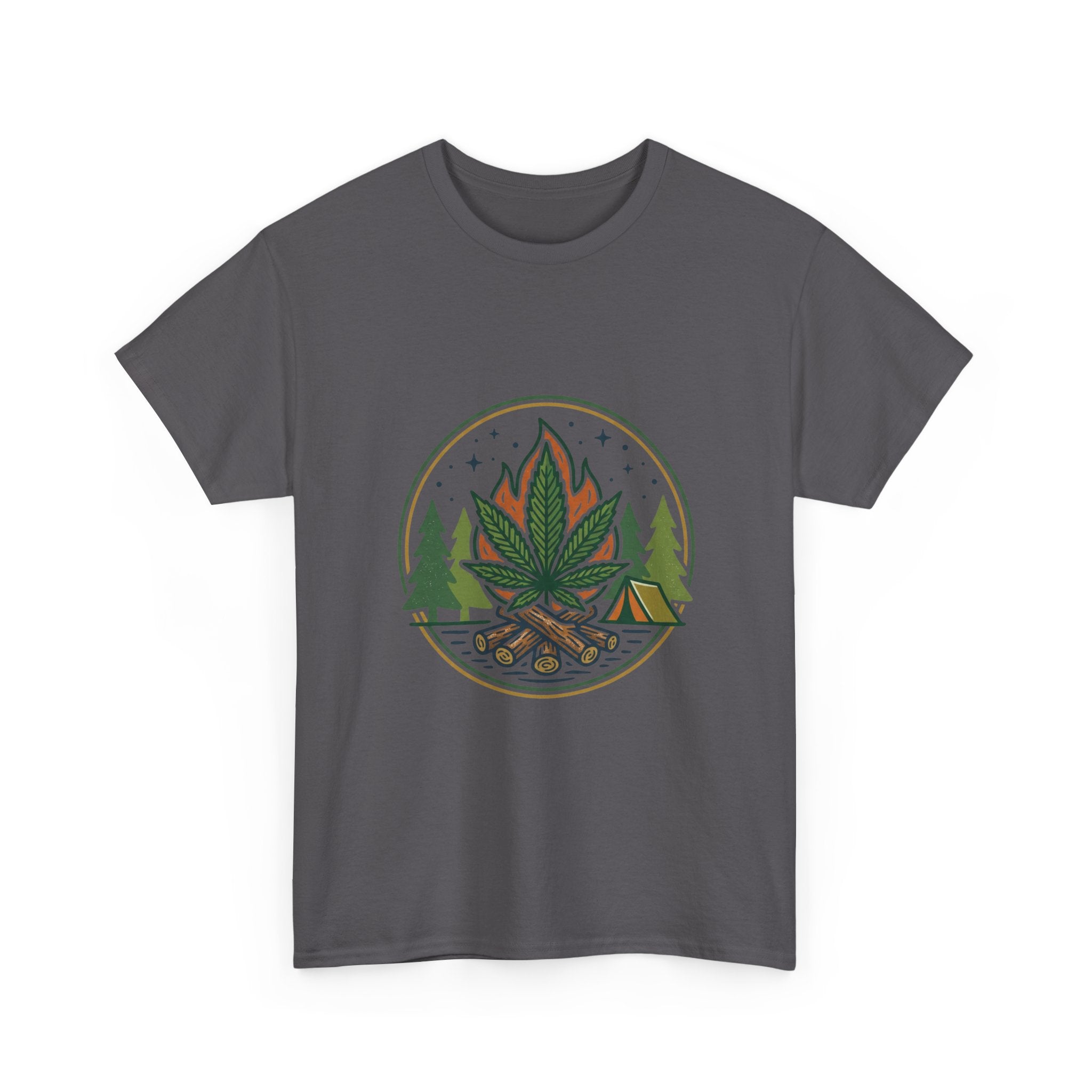 Cannabis Campfire Tee — Outdoor Weed Leaf Forest Graphic T-Shirt