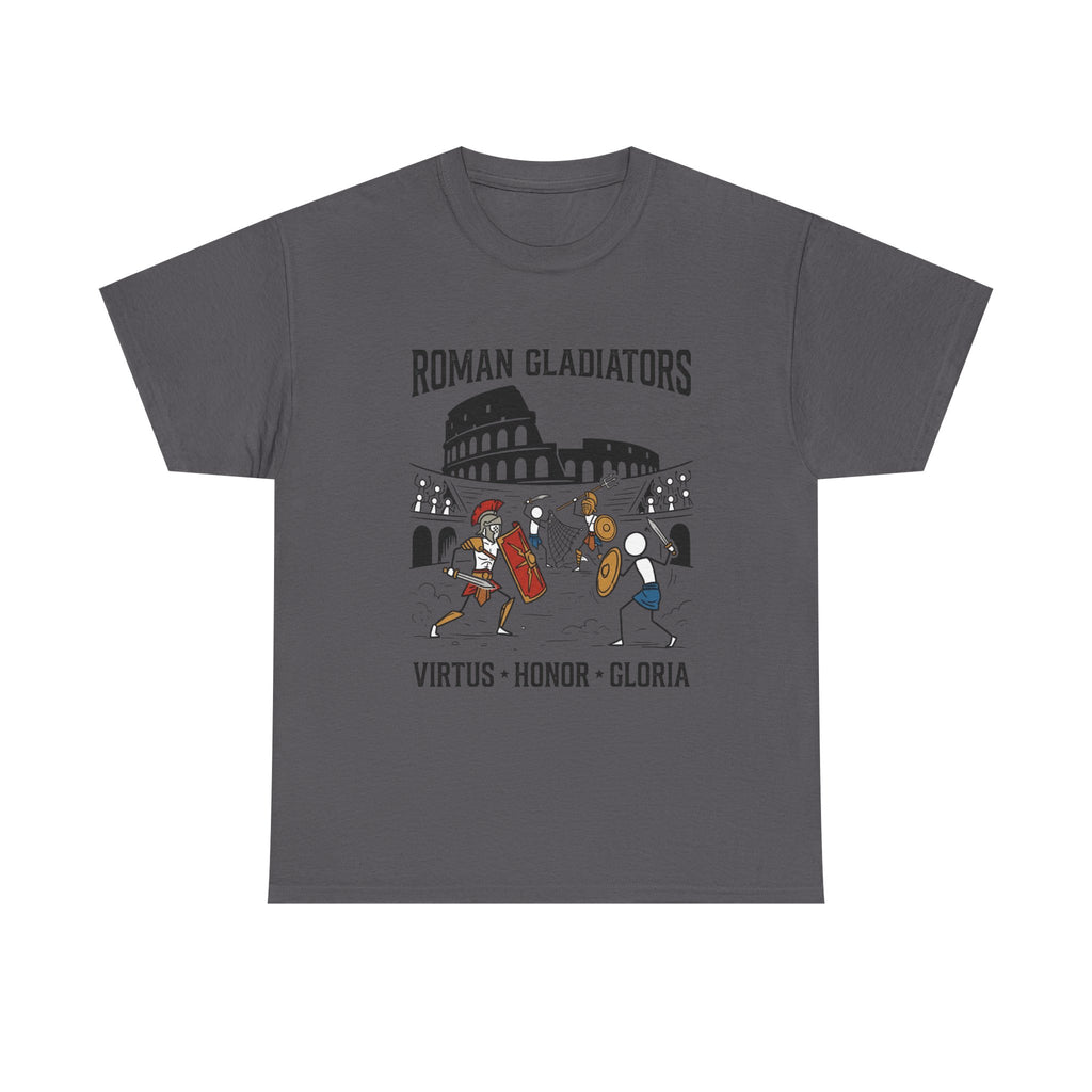 Roman Gladiators T-Shirt — Colosseum Design with "Virtus • Honor • Gloria"