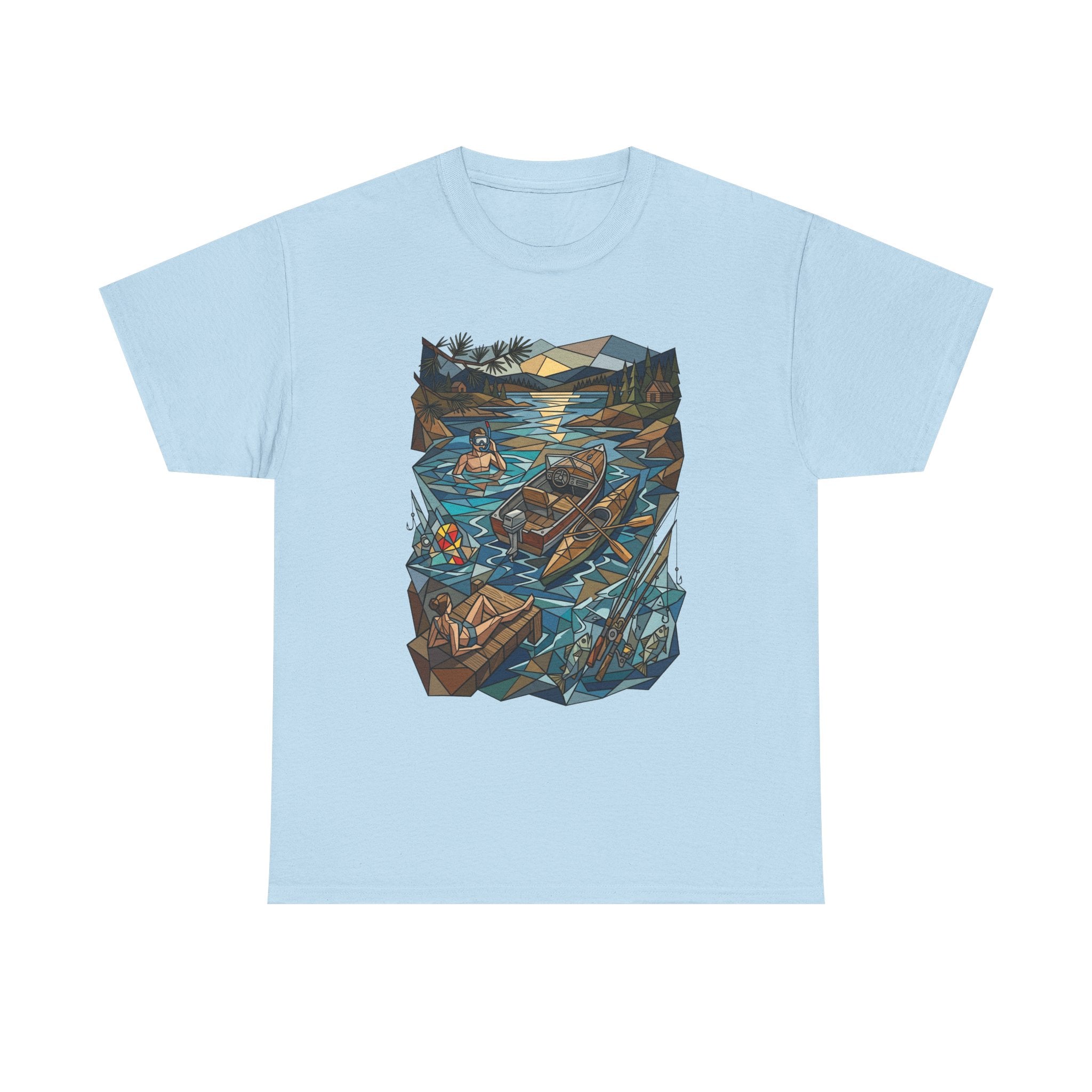 Fishing River Scene T-Shirt — Scenic Canoe & Rowboat Lake Outdoor Adventure Tee