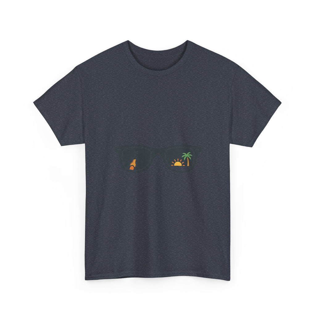 Sunglasses Reflection Tee — Tropical Beach & Palm Drink Graphic T-Shirt