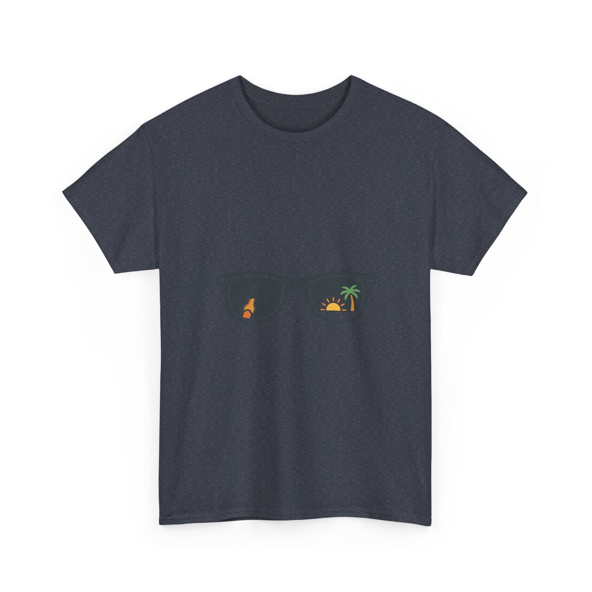 Sunglasses Reflection Tee — Tropical Beach & Palm Drink Graphic T-Shirt