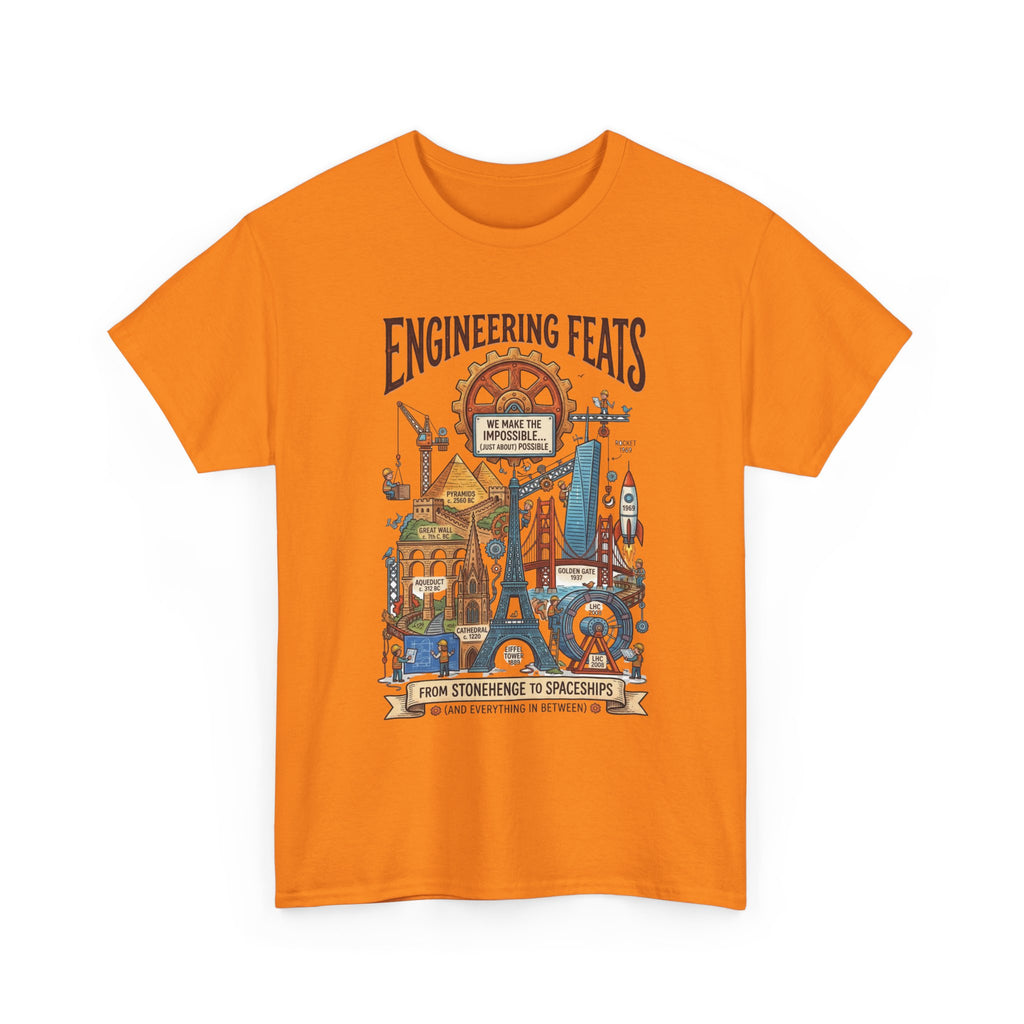 Engineering Feats T‑Shirt — STEM Vintage Landmark Illustration
