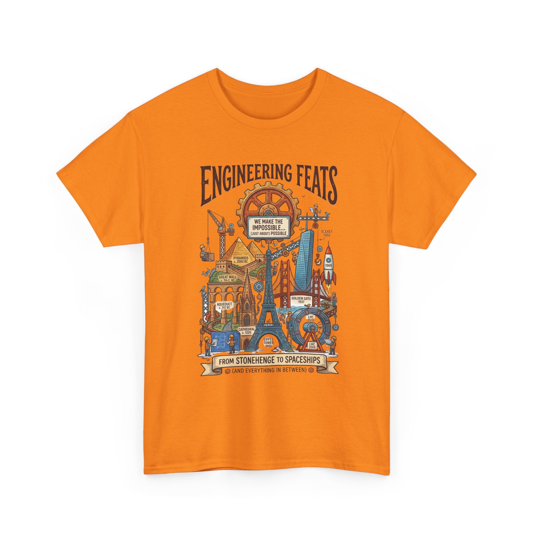 Engineering Feats T‑Shirt — STEM Vintage Landmark Illustration