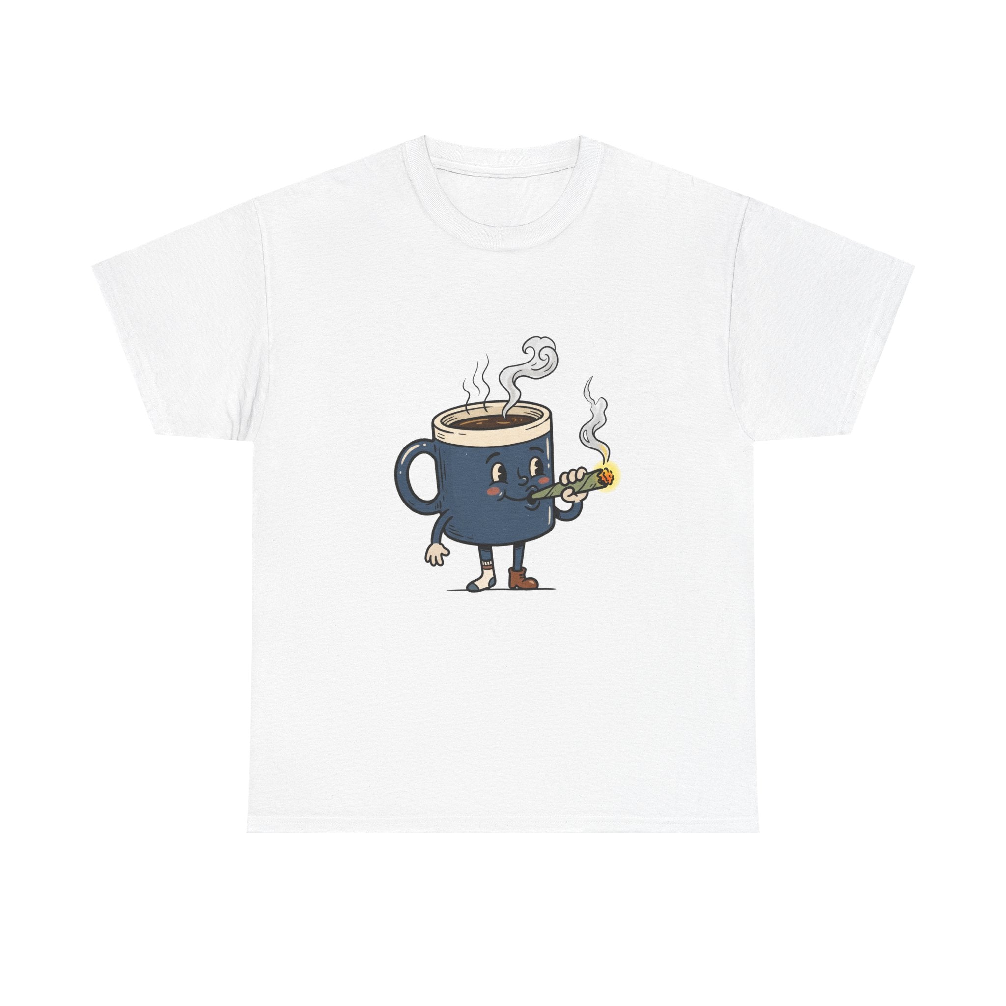 Coffee and a Joint Character Tee — Funny Smoking Joint Cartoon Shirt