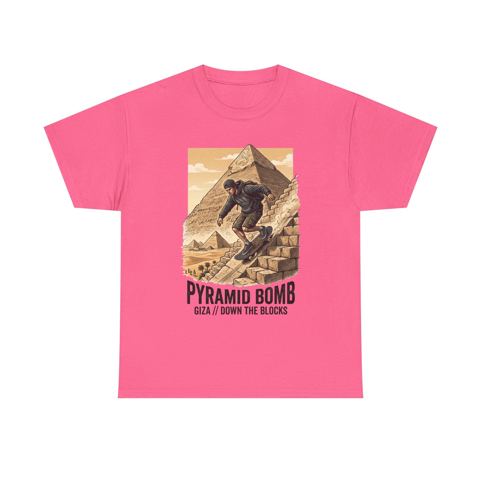 Pyramid Bomb Skateboarding T-Shirt — "Pyramid Bomb: Giza / Down The Blocks" Vintage Skate Tee