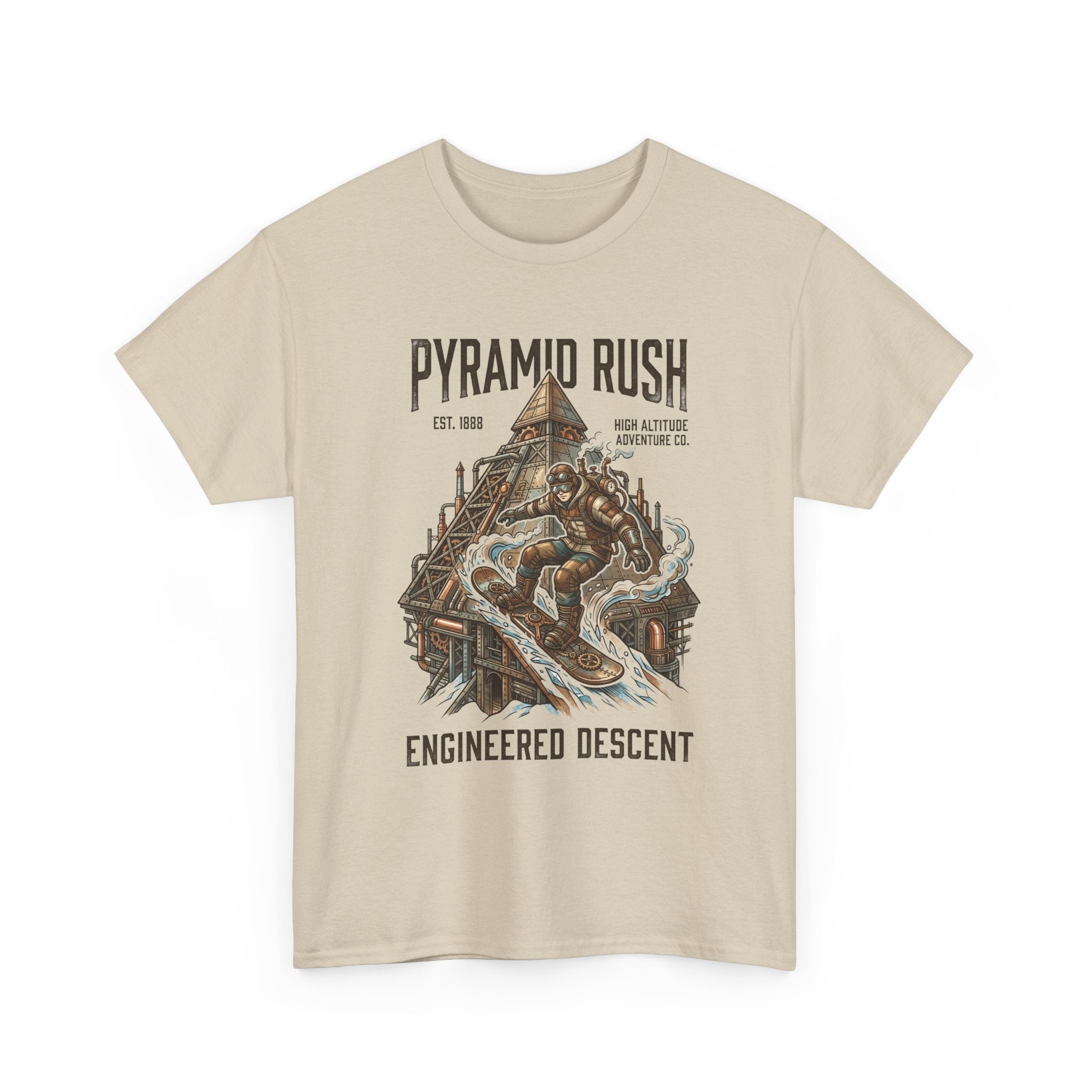 Steampunk Snowboard Pyramid Adventure T-Shirt — Fantasy Explorer Graphic Tee