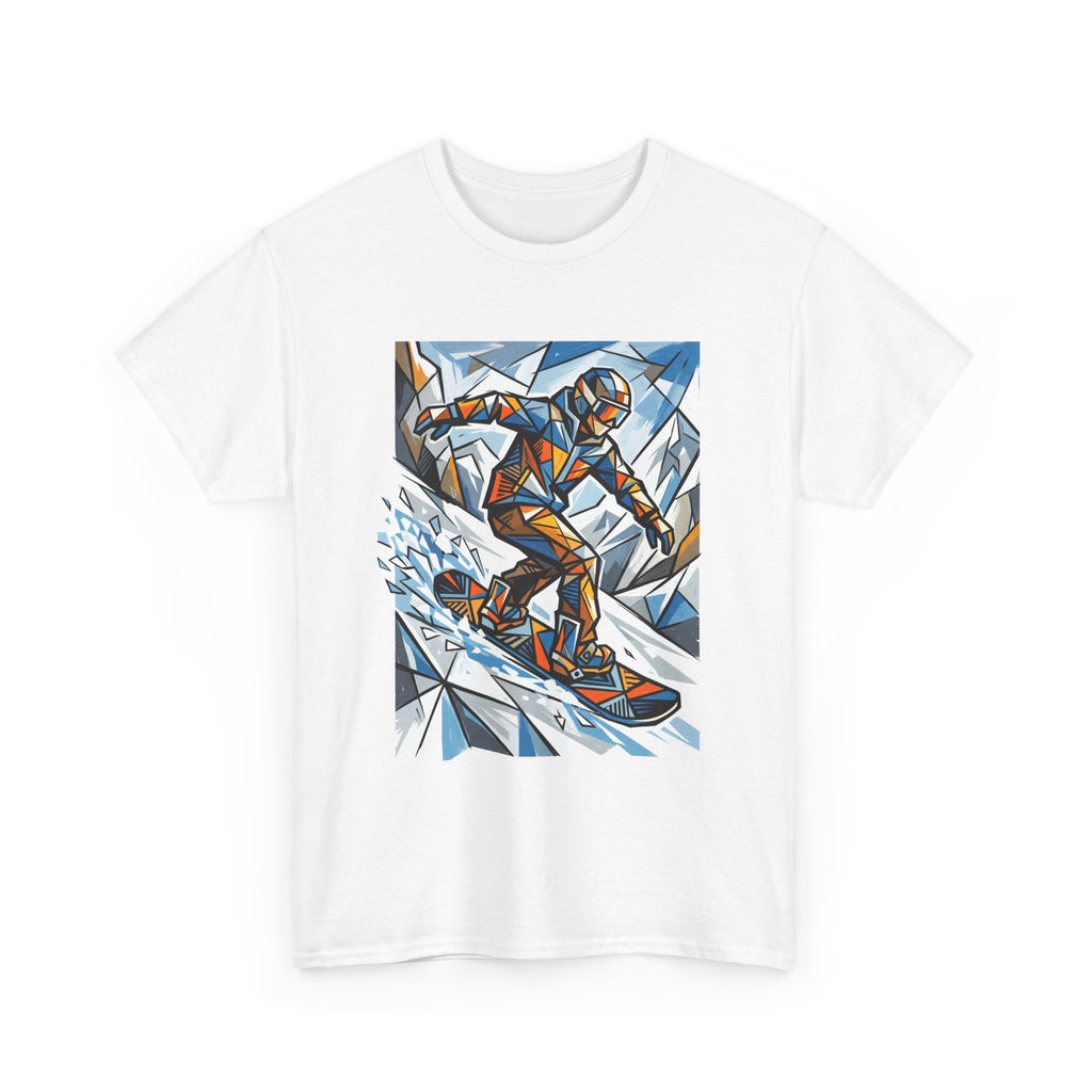 Snowboarder Geometric Art T-Shirt — Abstract Winter Sports Graphic Tee