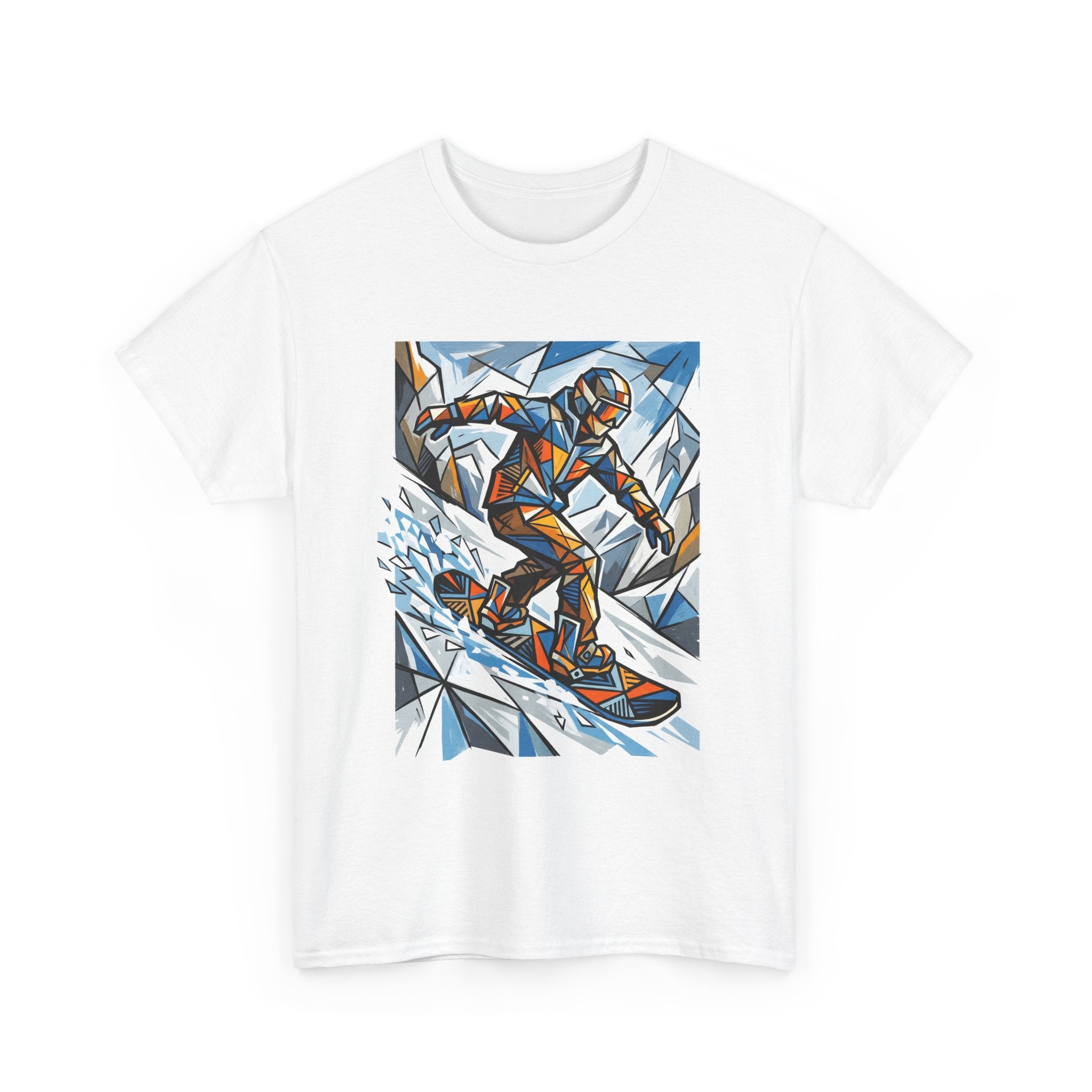 Snowboarder Geometric Art T-Shirt — Abstract Winter Sports Graphic Tee