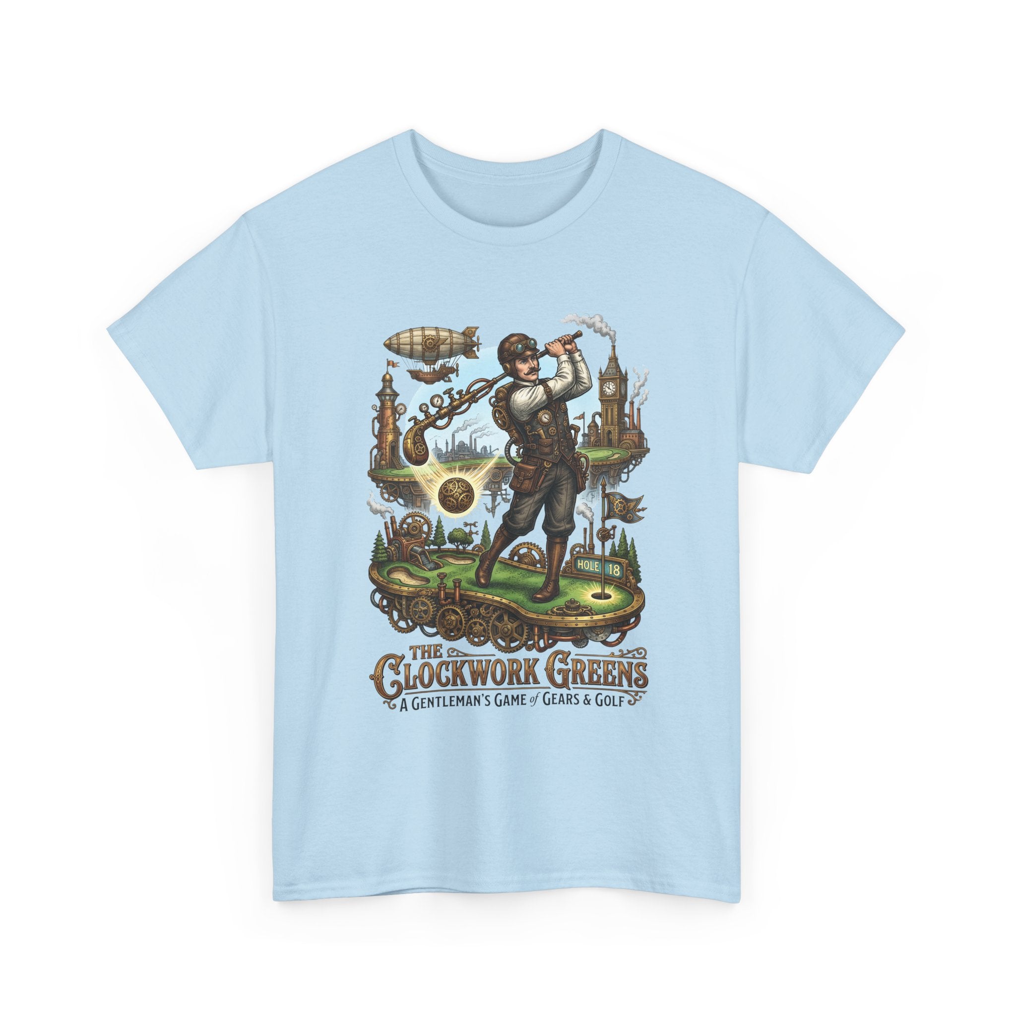 Golf Steampunk T-Shirt — "The Clockwork Greens" Vintage Golfing Design