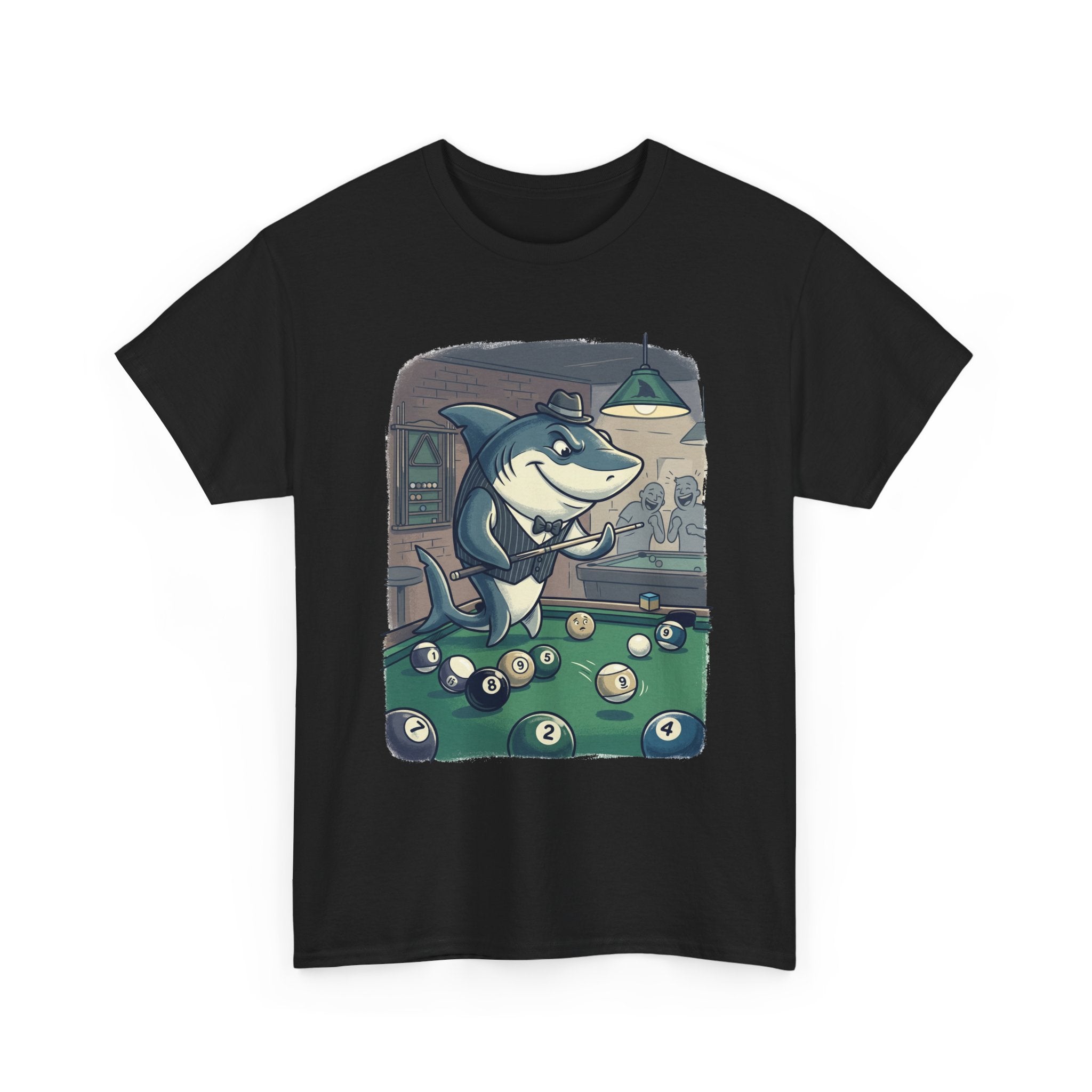 Shark Playing Pool T-Shirt – Funny Billiards Cartoon Tee