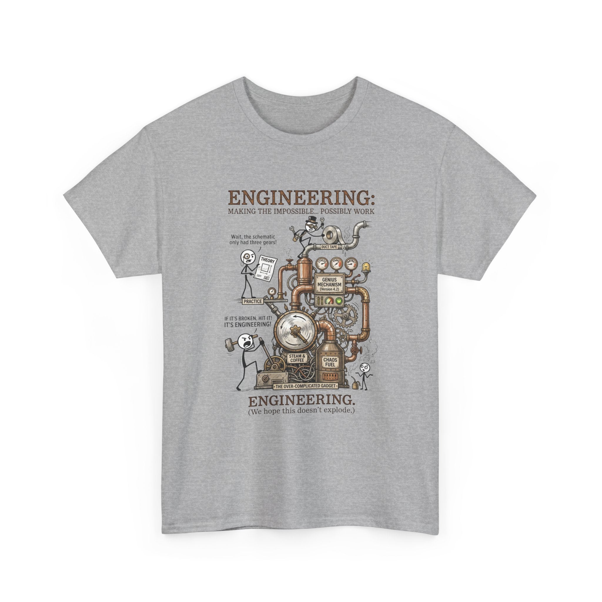 Steampunk Engineering Diagram T-Shirt — Vintage Machine Blueprint Tee for Engineers
