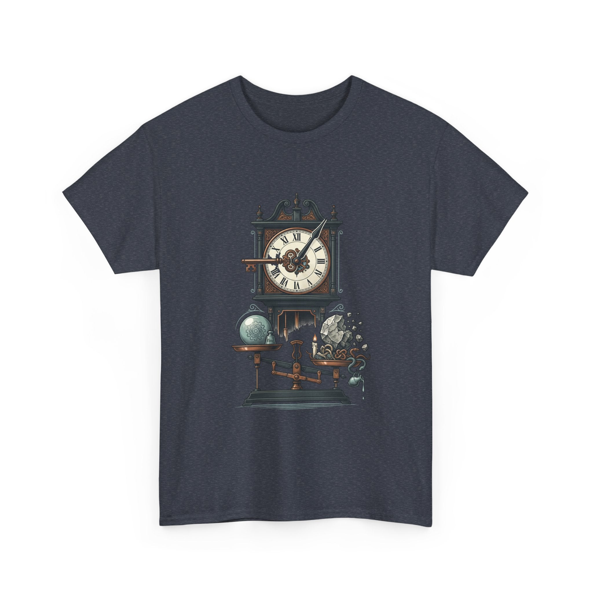 Vintage Clock & Globe Tee — Steampunk Timekeeper Graphic T-Shirt