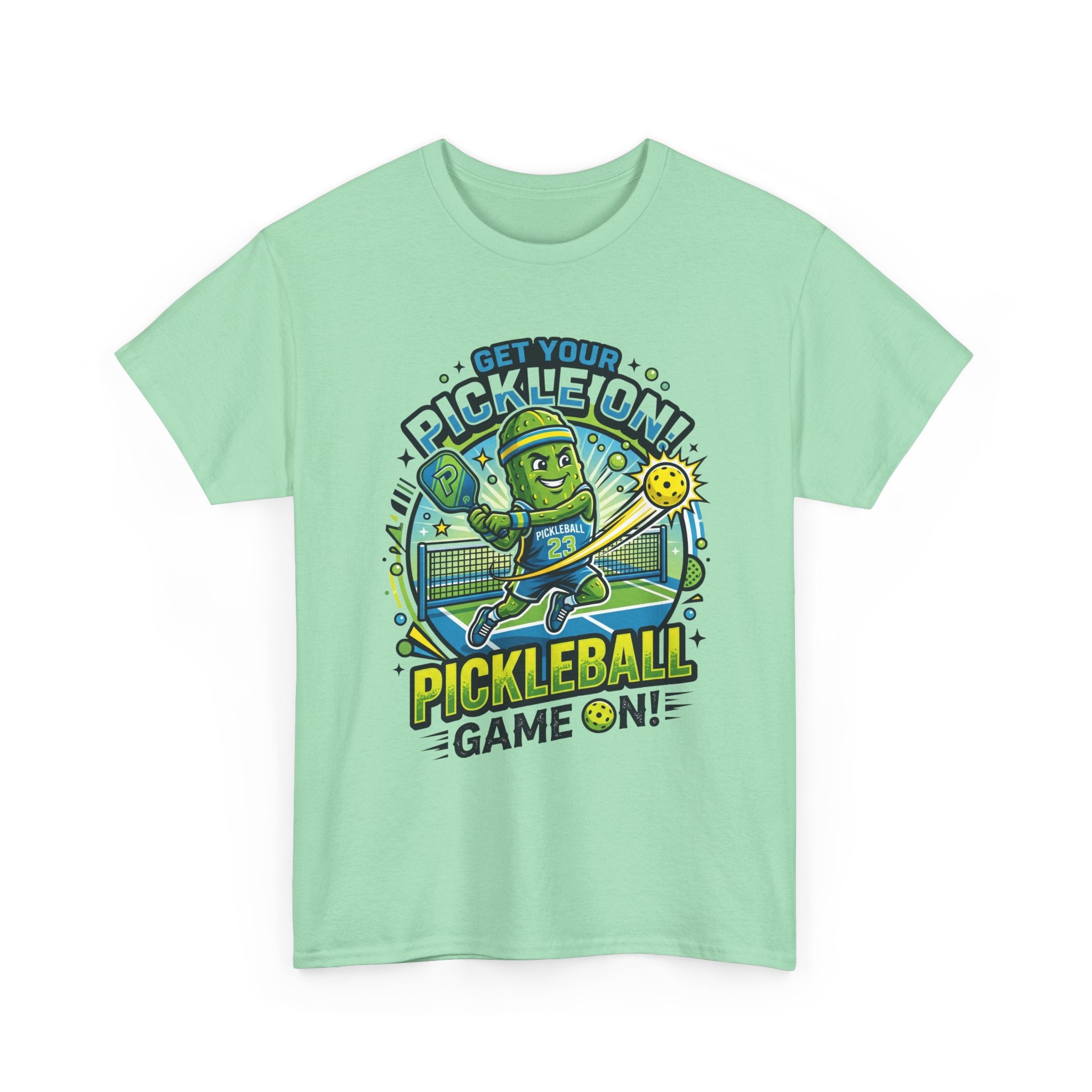 Pickleball Tee - "Get Your Pickle On!" Fun Pickle Character Game On Shirt