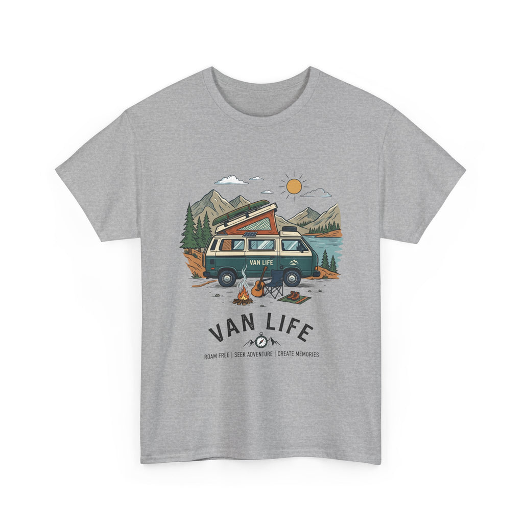 Van Life Camper T-Shirt — Retro Adventure Tee with Campfire Graphic