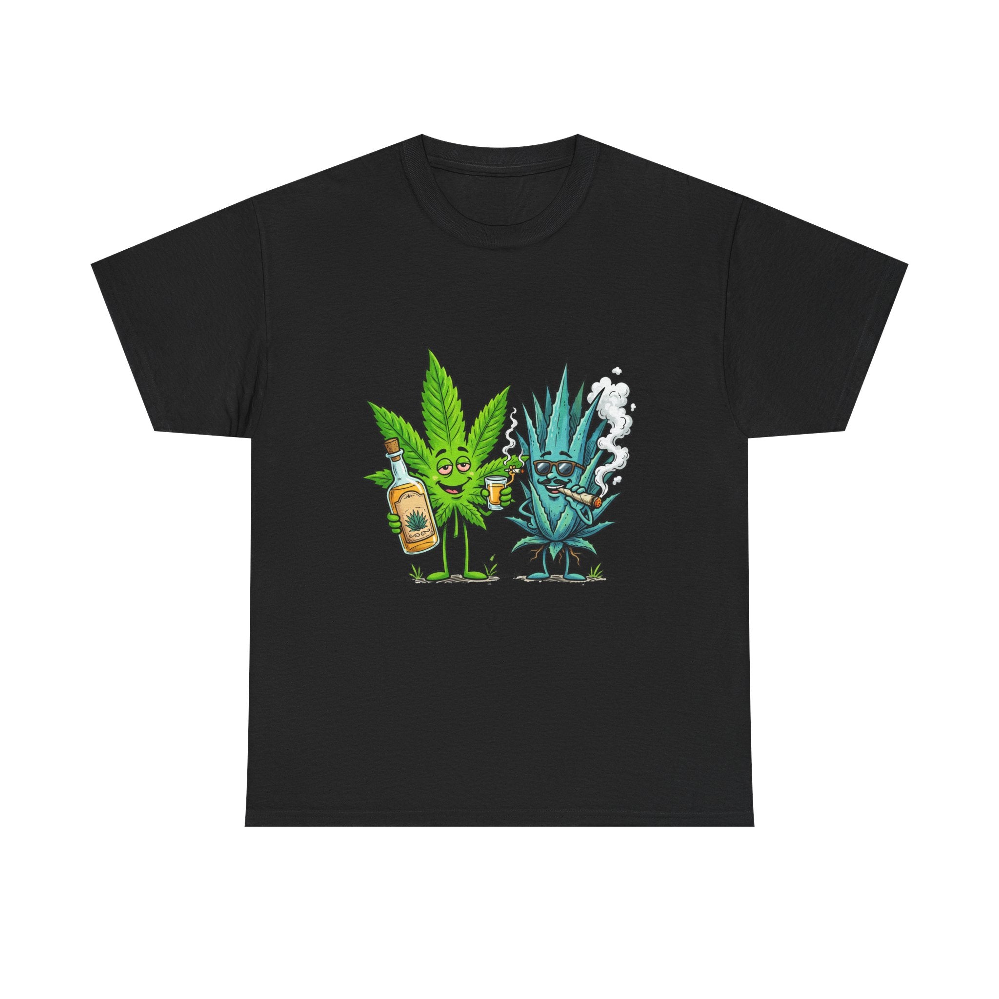 A Tequila & Cannabis Buds Friends T-Shirt — Funny Weed/Agave Leaf & Joint Graphic Tee