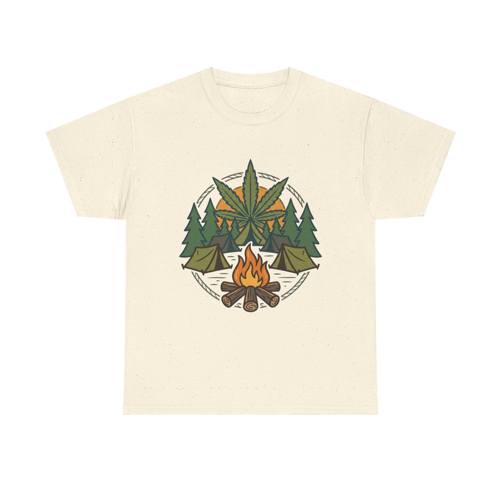 Camping Cannabis T‑Shirt – Outdoorsy Weed Leaf Campfire Graphic Tee