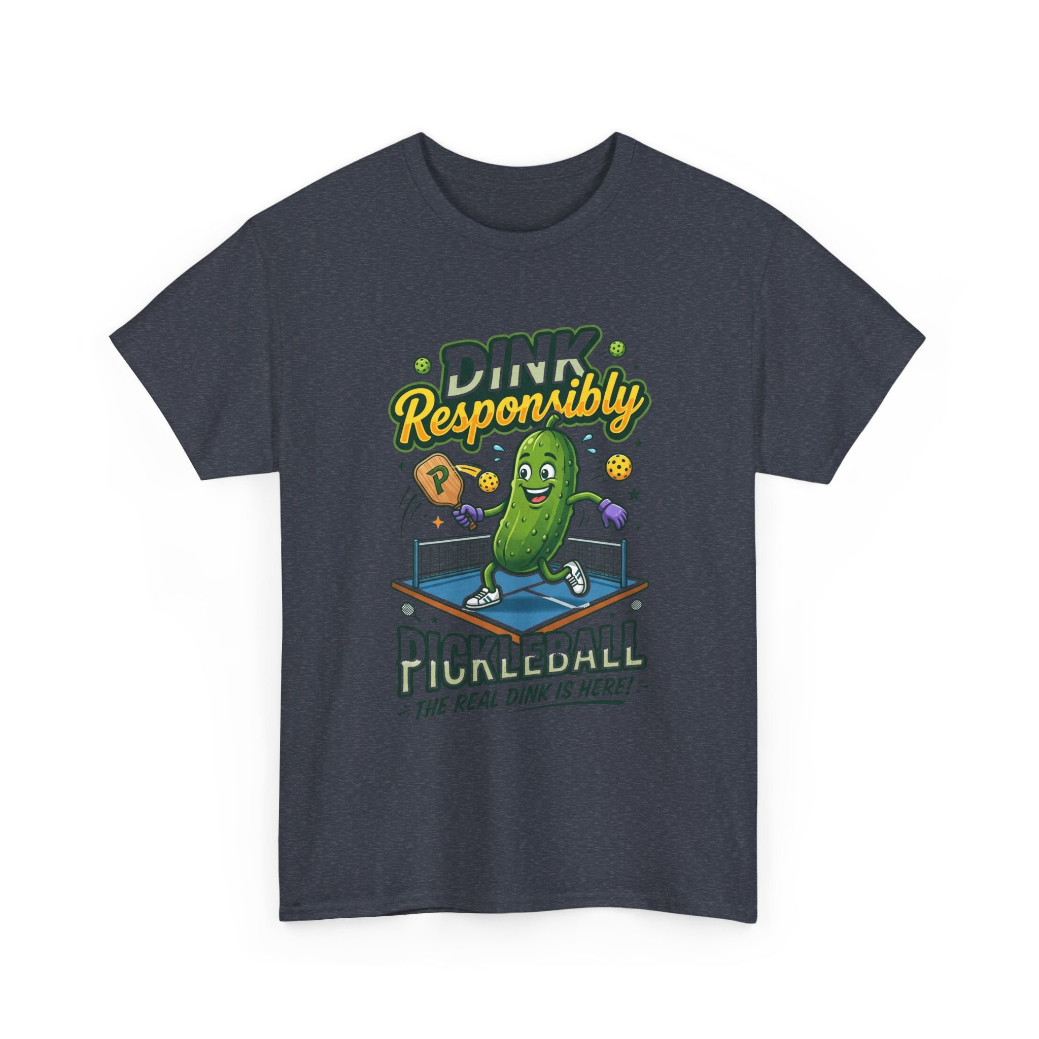 Pickleball T-Shirt — "Dink Responsibly" Funny Pickle Cartoon Tee