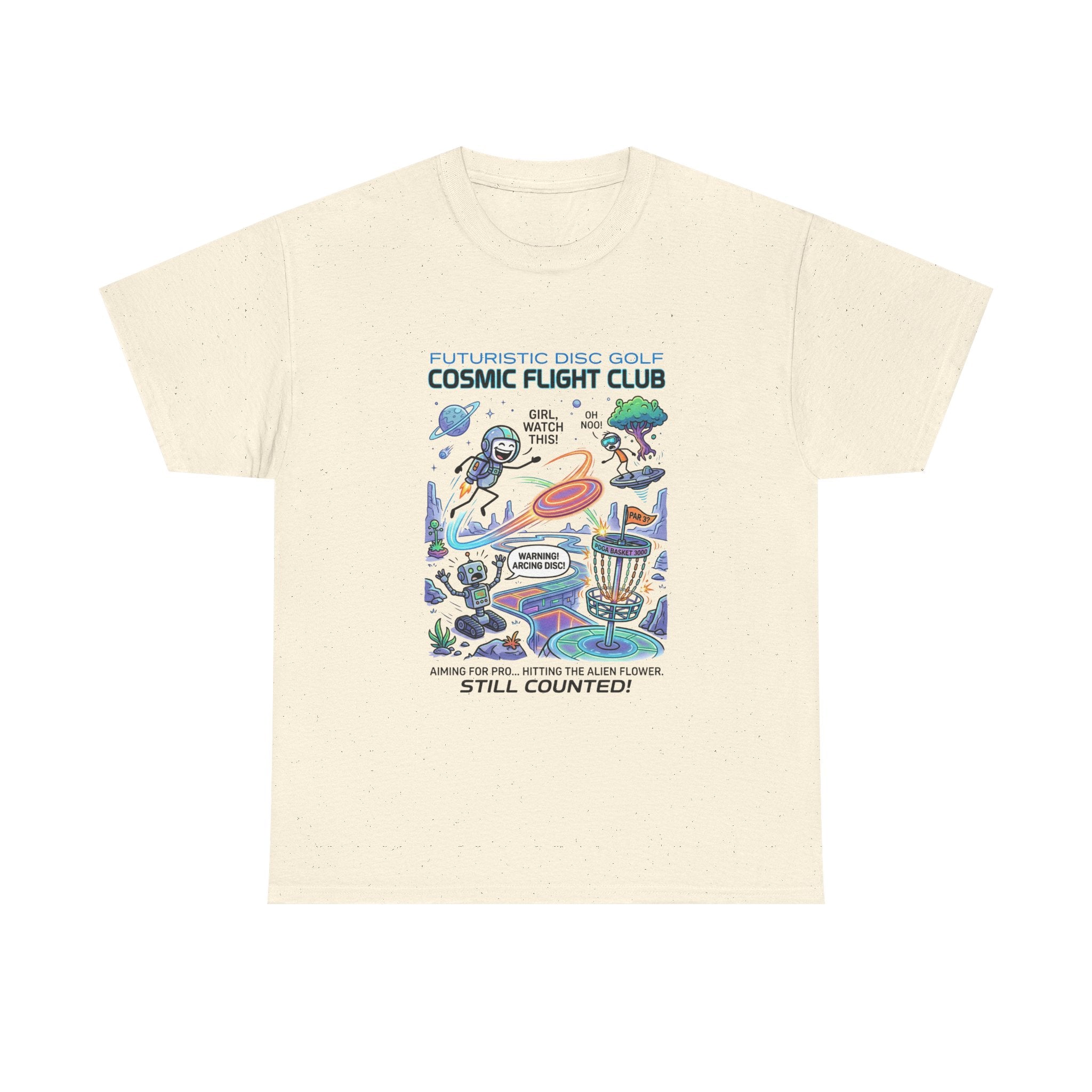 Cosmic Flight Club Disc Golf T-Shirt — Futuristic Outer Space Design