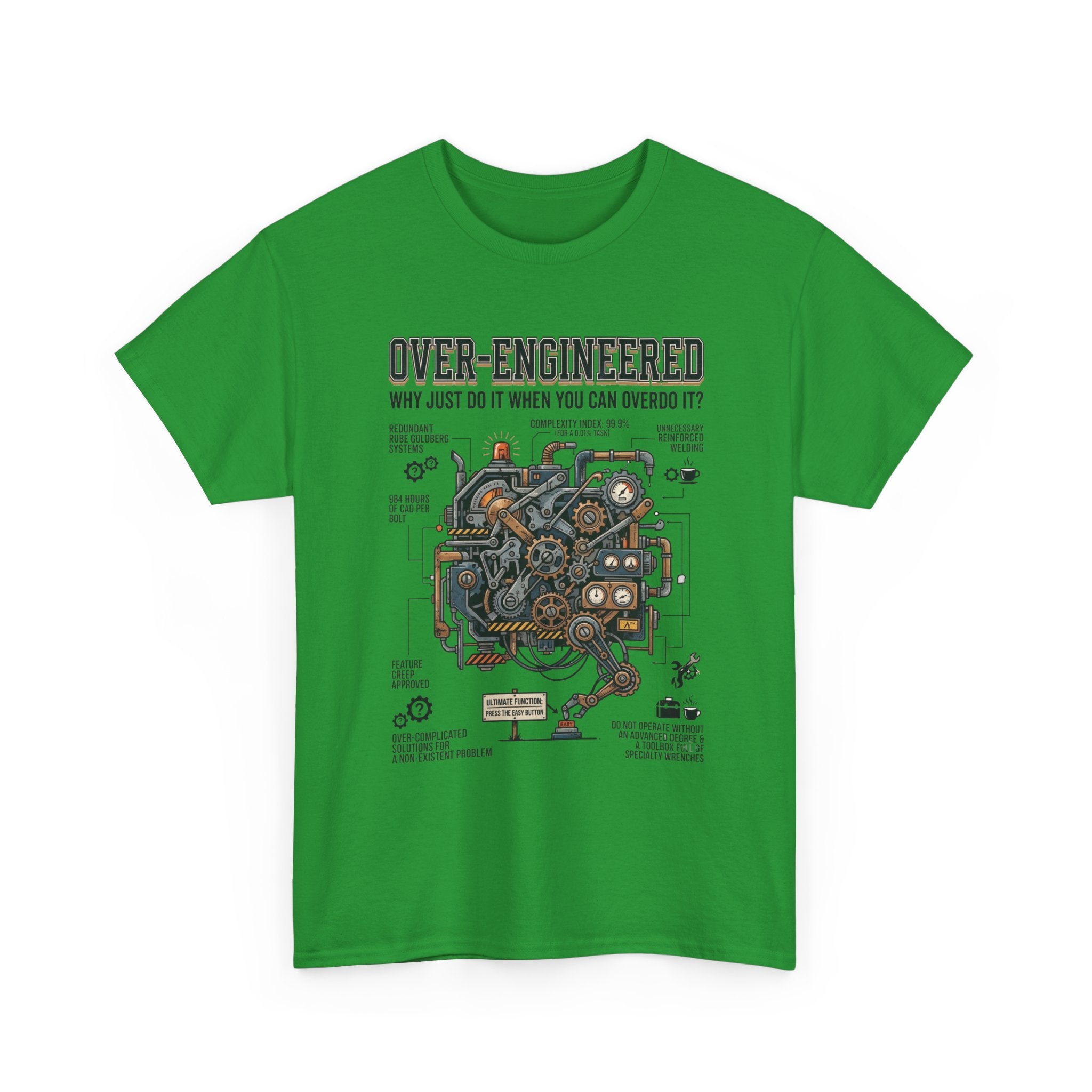 Over-Engineered Tee – Funny Engineer T-Shirt with Mechanical Brain Diagram