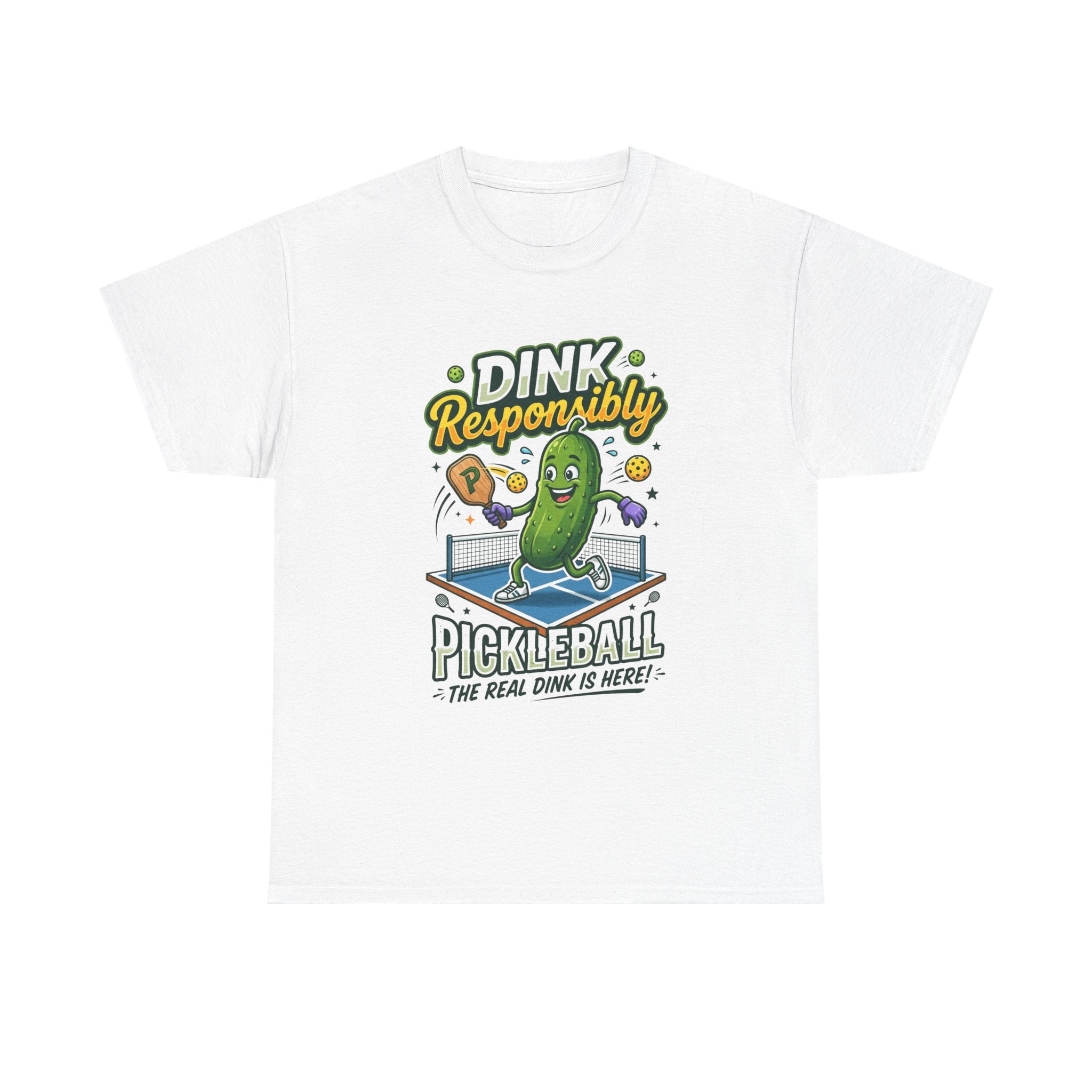 Pickleball T-Shirt — "Dink Responsibly" Funny Pickle Cartoon Tee