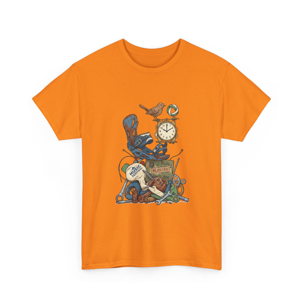Vintage Hobbies Stack T-Shirt — Retro Clock, Guitar & Tools Illustration