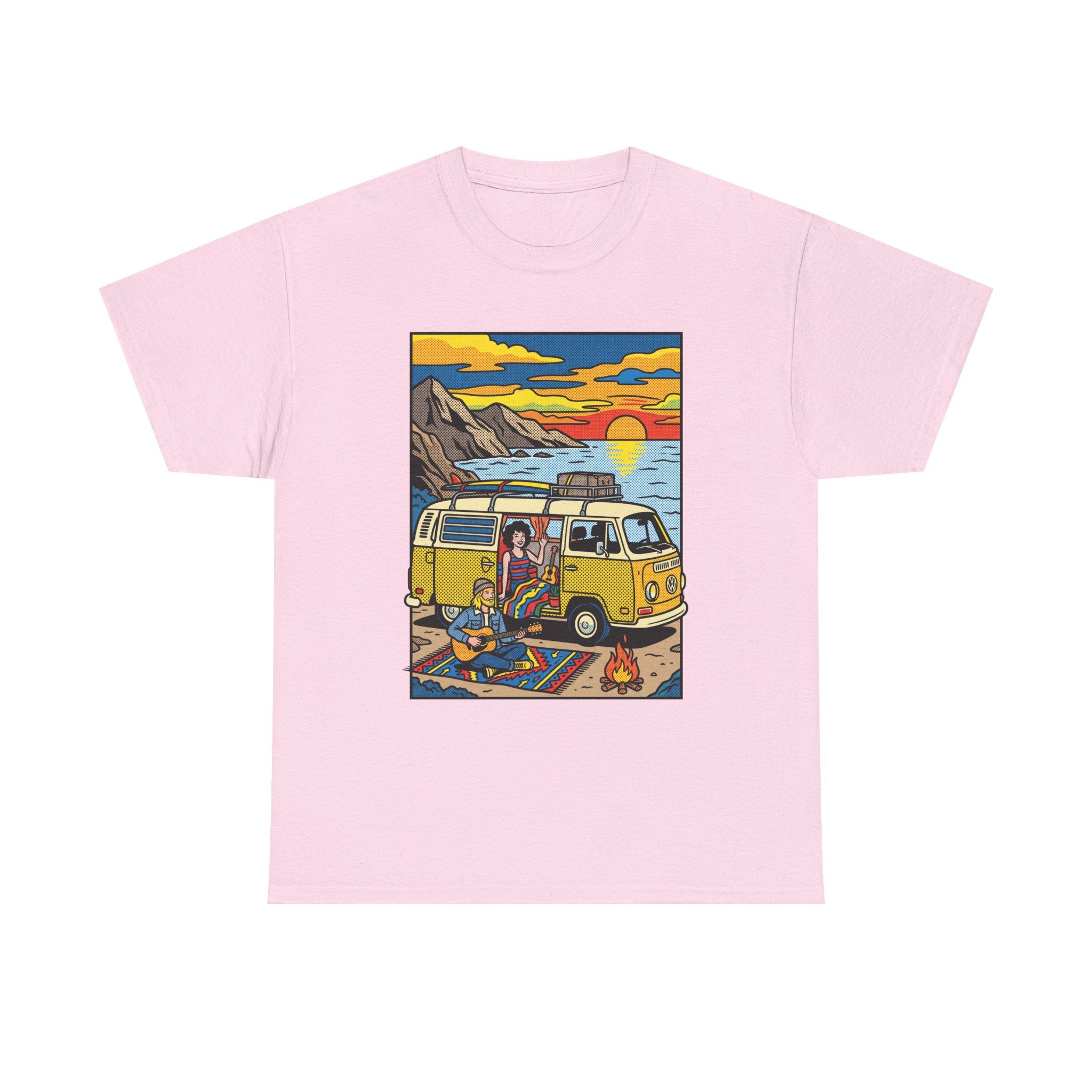 Surf Van Sunset T‑Shirt — Retro Camper Beach Scene Tee