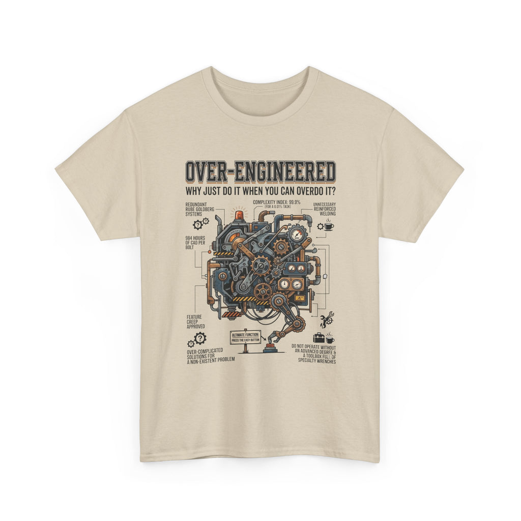 Over-Engineered Tee – Funny Engineer T-Shirt with Mechanical Brain Diagram