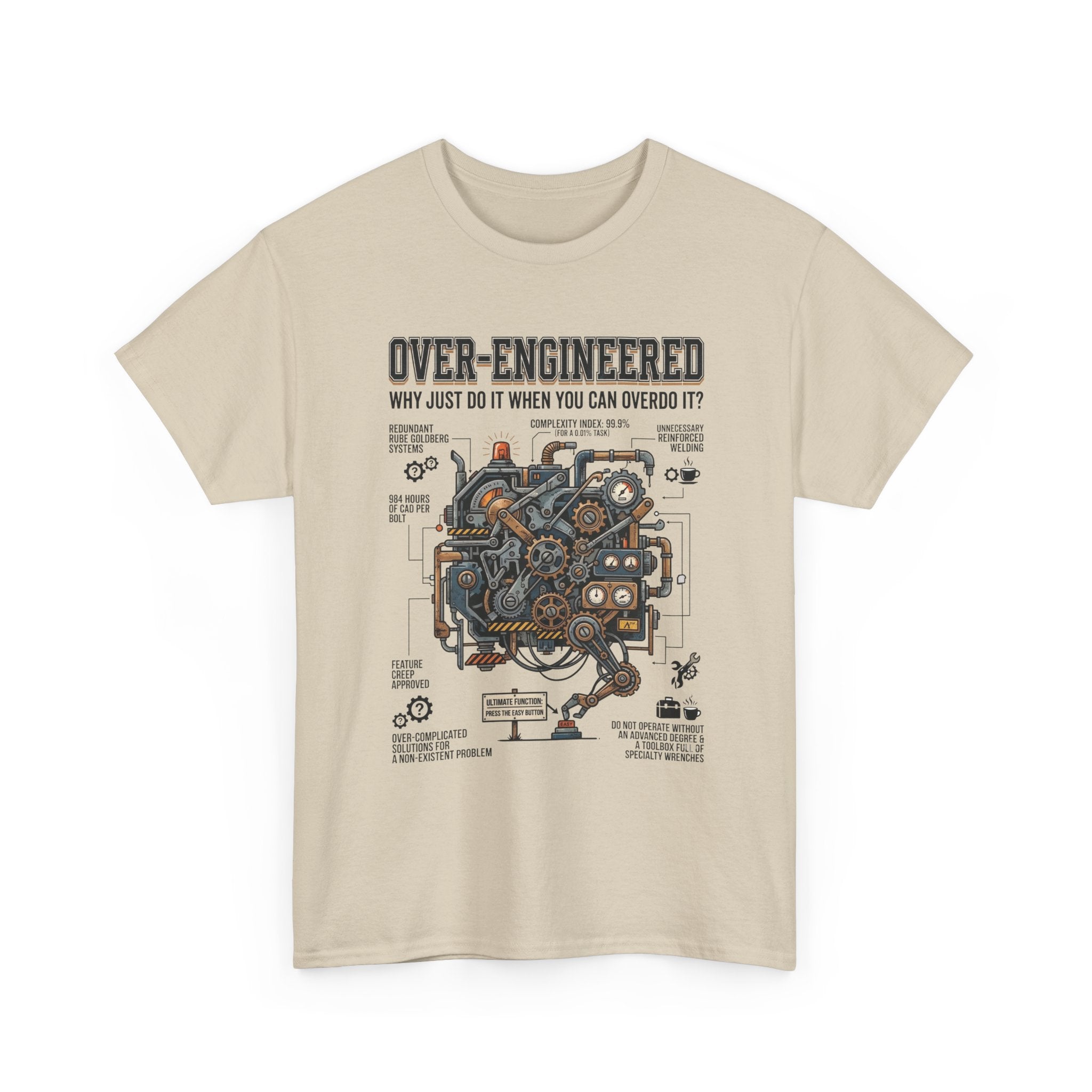 Over-Engineered Tee – Funny Engineer T-Shirt with Mechanical Brain Diagram