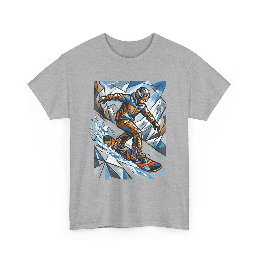 Snowboarder Geometric Art T-Shirt — Abstract Winter Sports Graphic Tee