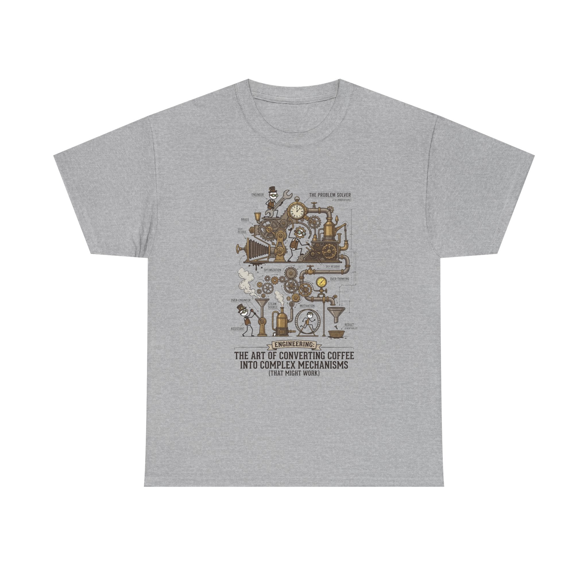 Steampunk Engineering T-Shirt — The Art of Converting Coffee Into Complex Mechanisms Graphic Tee