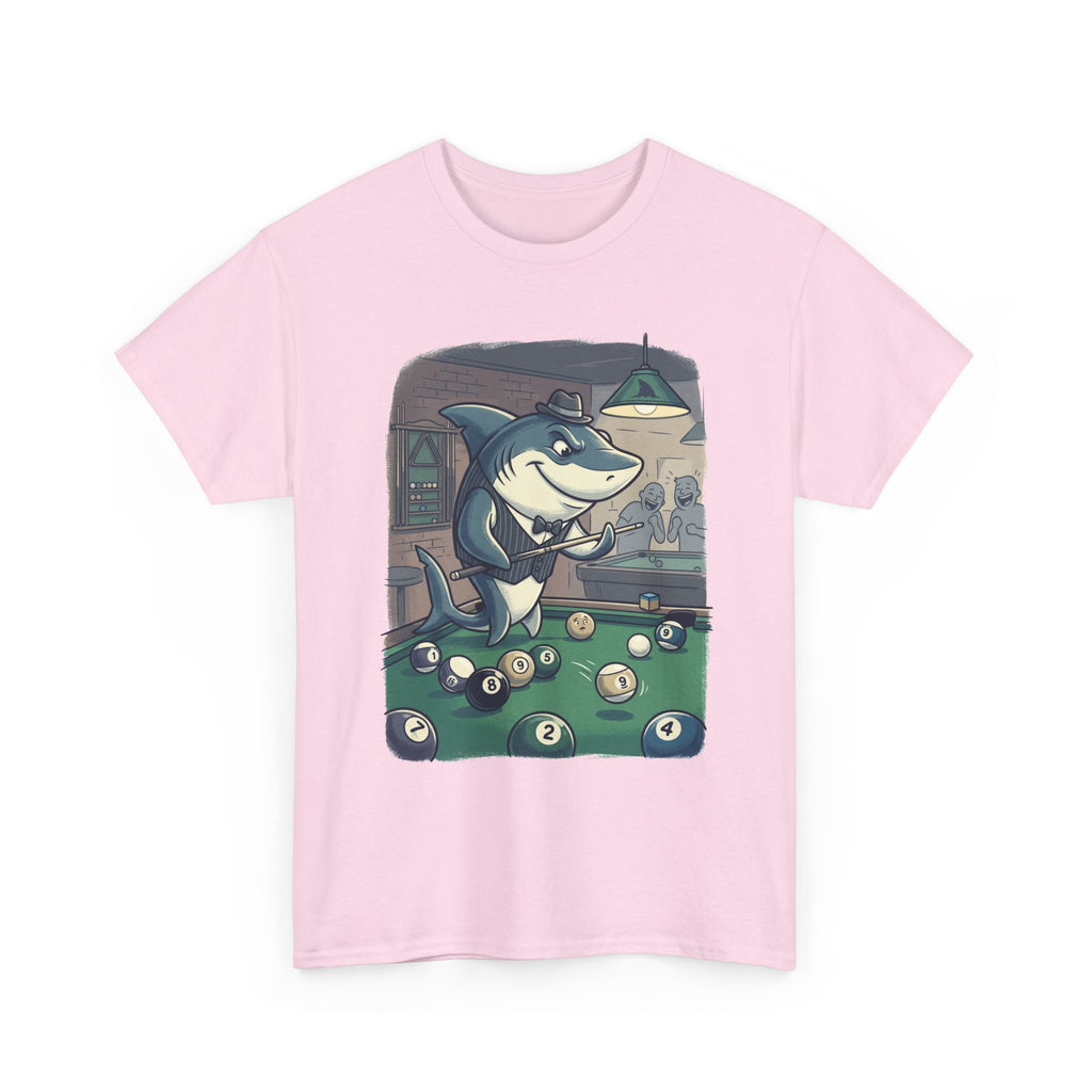 Shark Playing Pool T-Shirt – Funny Billiards Cartoon Tee