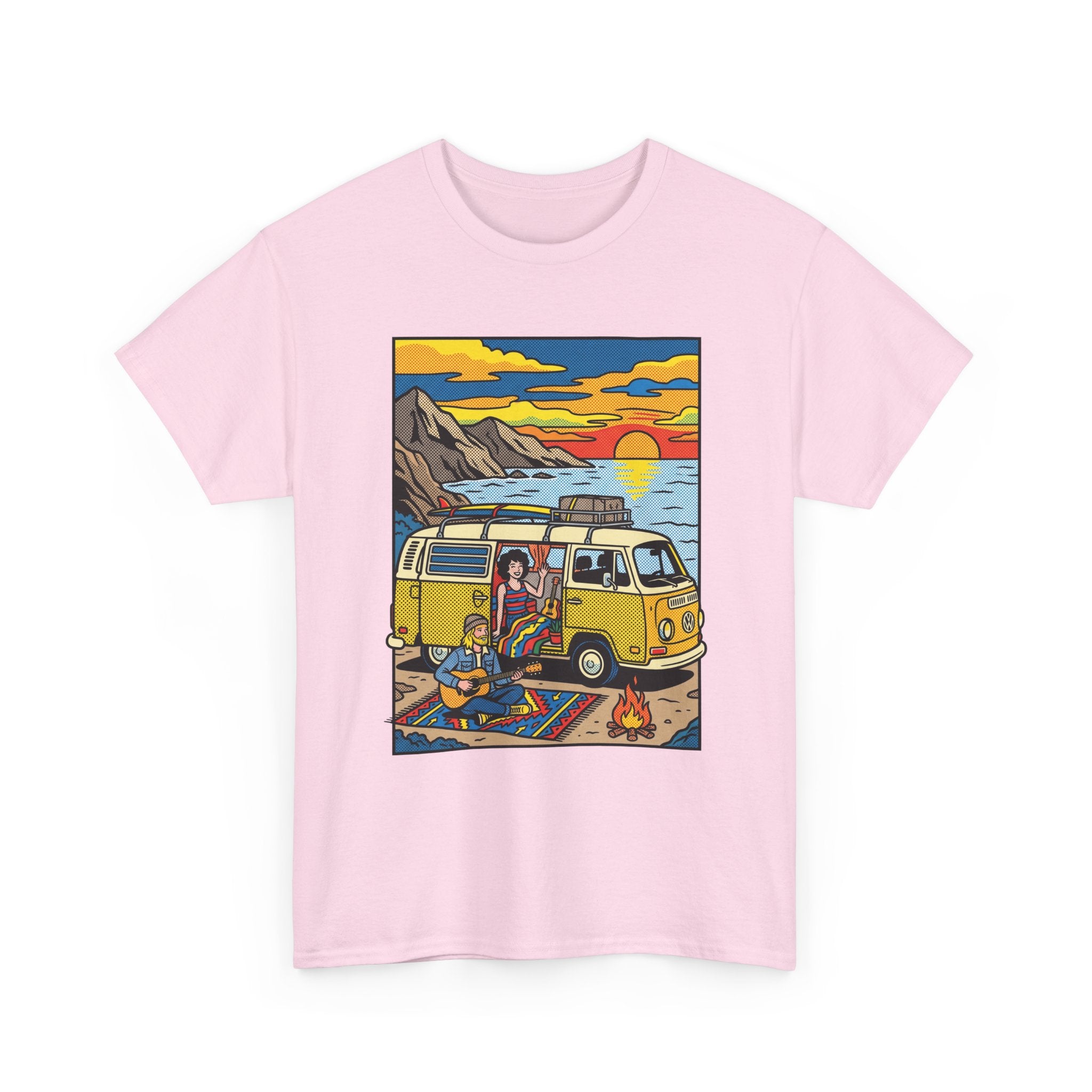 Surf Van Sunset T‑Shirt — Retro Camper Beach Scene Tee