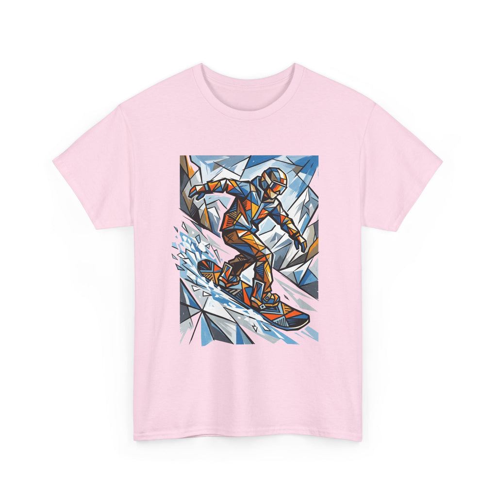 Snowboarder Geometric Art T-Shirt — Abstract Winter Sports Graphic Tee