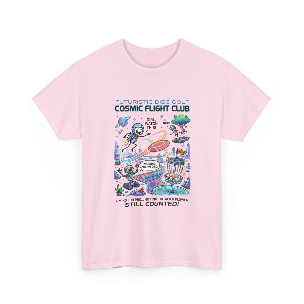Cosmic Flight Club Disc Golf T-Shirt — Futuristic Outer Space Design