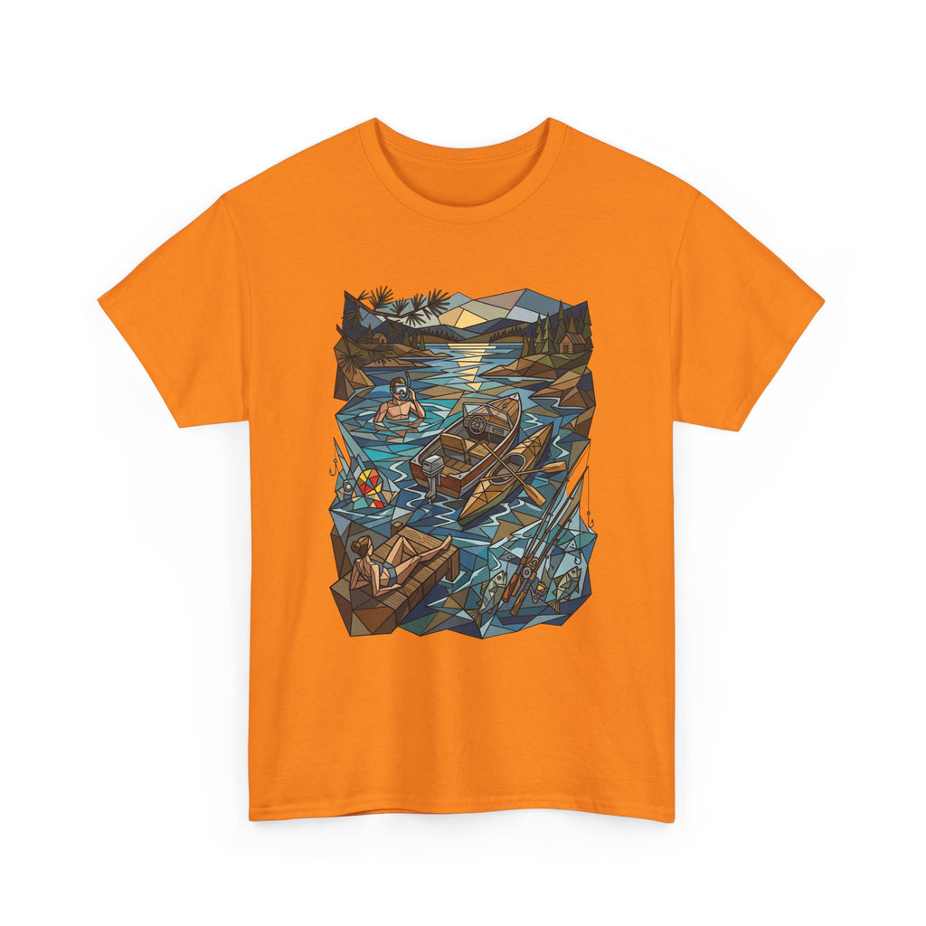 Fishing River Scene T-Shirt — Scenic Canoe & Rowboat Lake Outdoor Adventure Tee