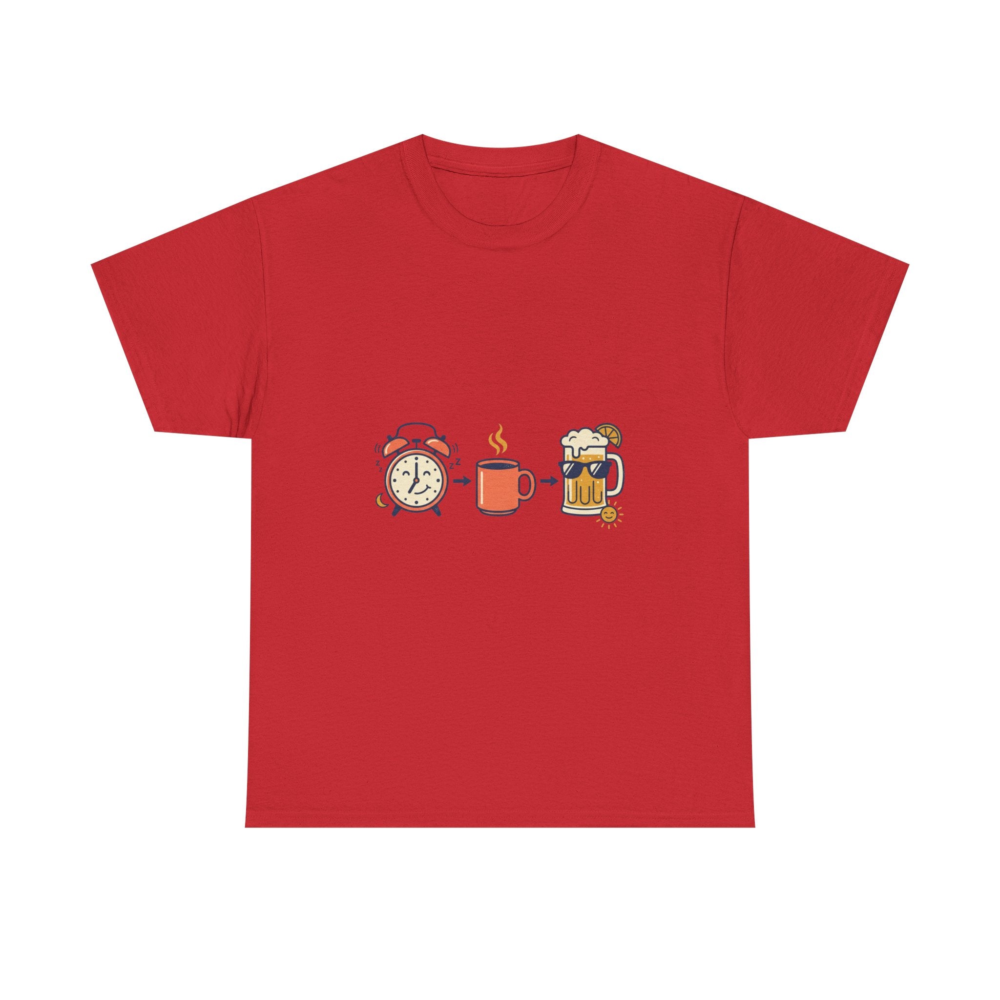 Day Drinking Tee — Alarm, Coffee & Beer Cute Icon Trio Graphic Shirt