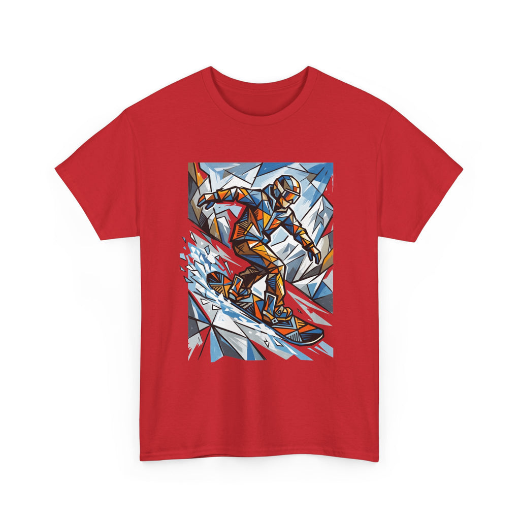 Snowboarder Geometric Art T-Shirt — Abstract Winter Sports Graphic Tee