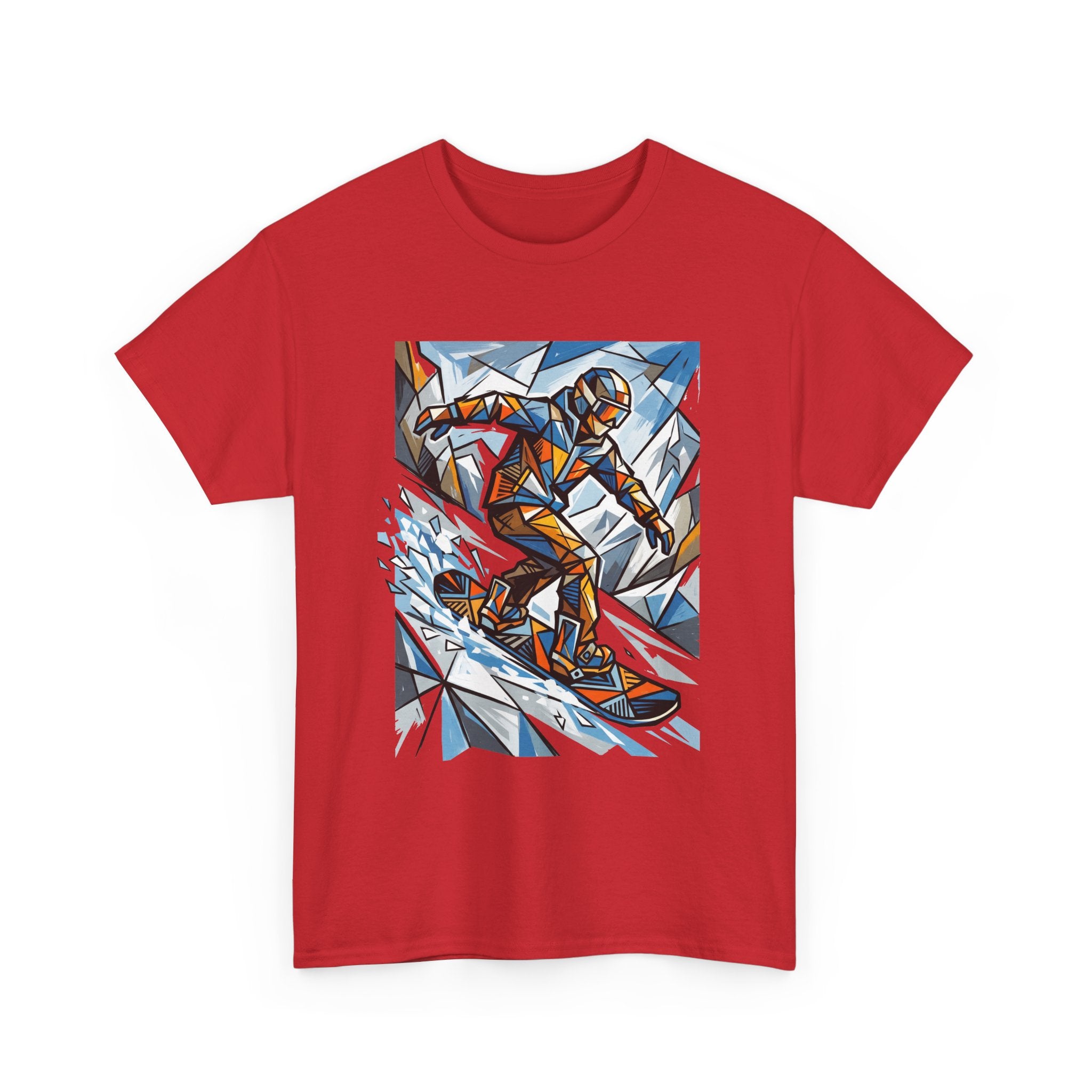 Snowboarder Geometric Art T-Shirt — Abstract Winter Sports Graphic Tee