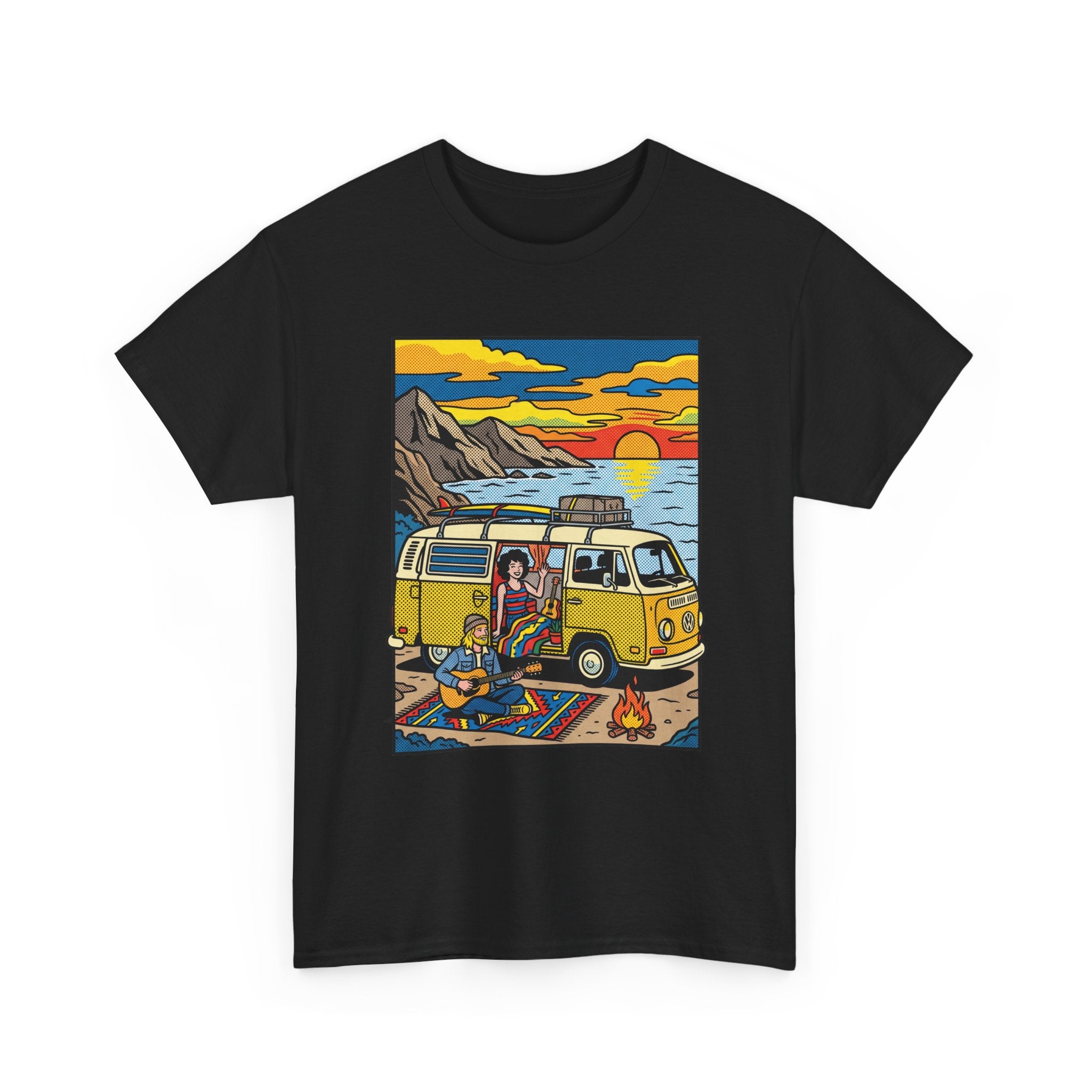 Surf Van Sunset T‑Shirt — Retro Camper Beach Scene Tee
