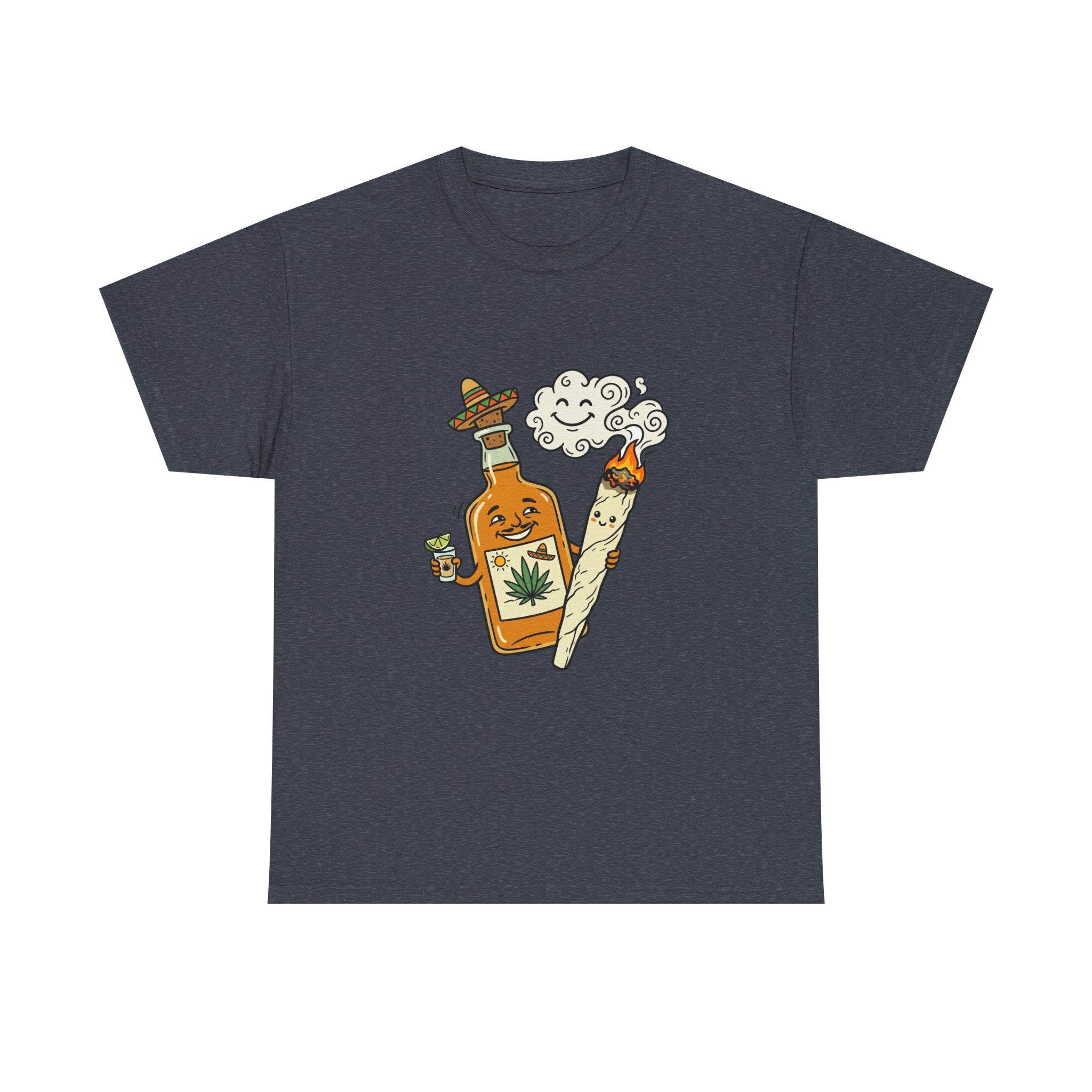 Cannabis & Tequila Tee — Funny Joint and Bottle Graphic T-Shirt