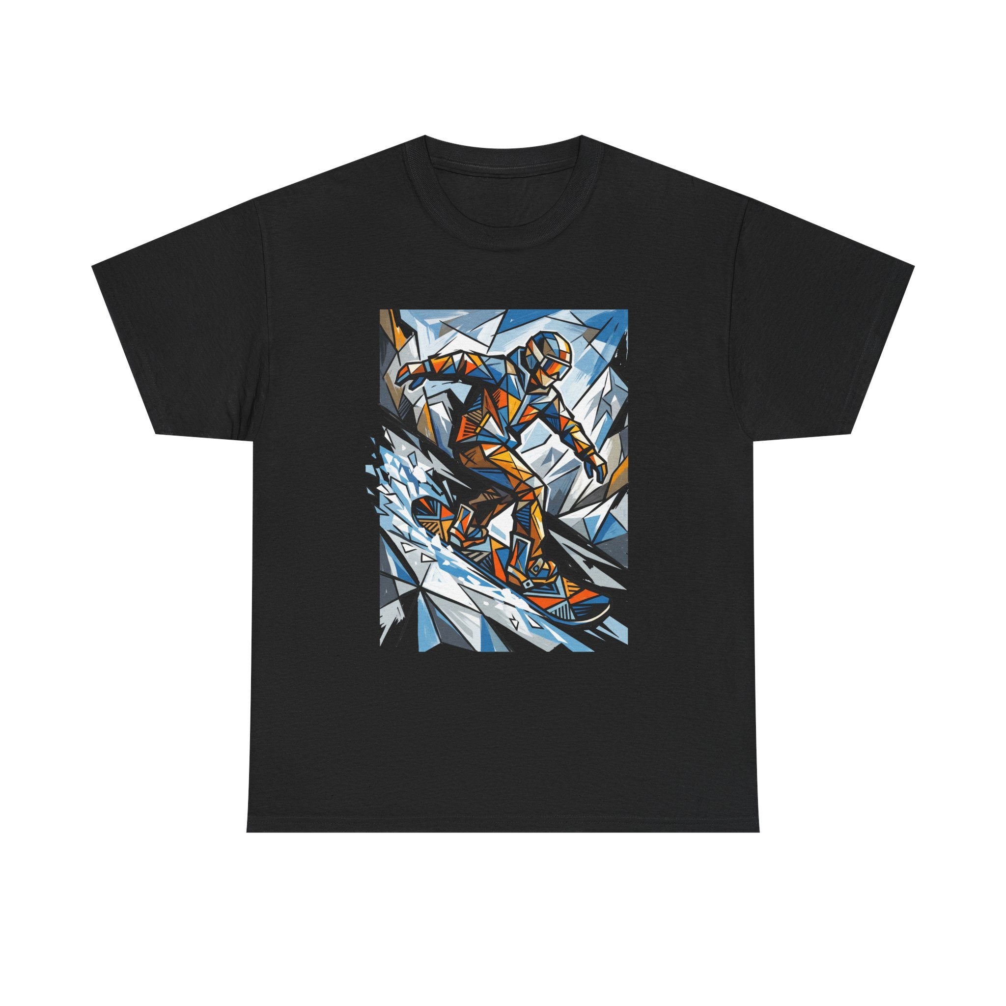 Snowboarder Geometric Art T-Shirt — Abstract Winter Sports Graphic Tee