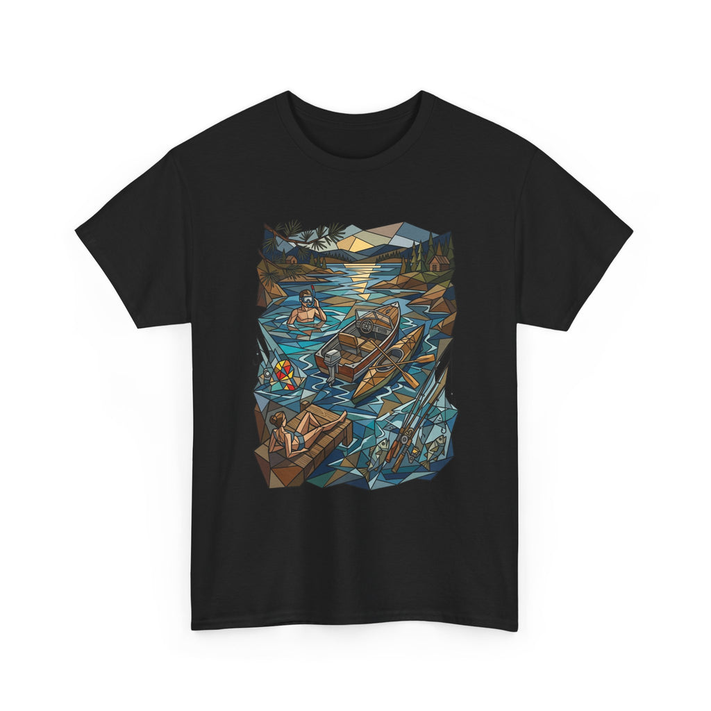 Fishing River Scene T-Shirt — Scenic Canoe & Rowboat Lake Outdoor Adventure Tee