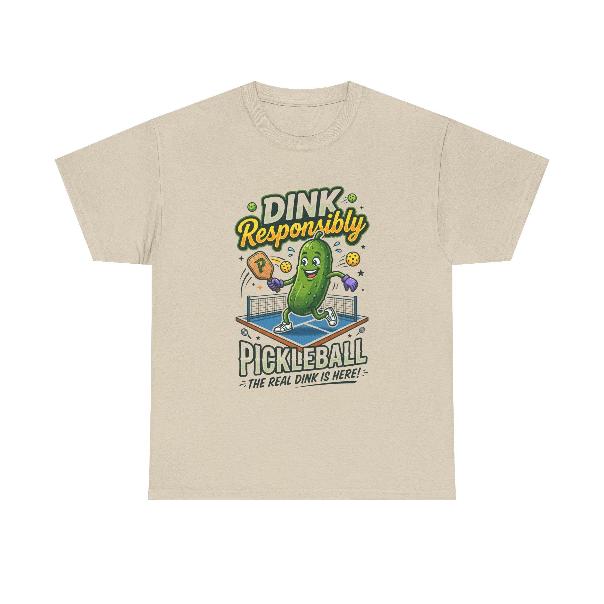Pickleball T-Shirt — "Dink Responsibly" Funny Pickle Cartoon Tee