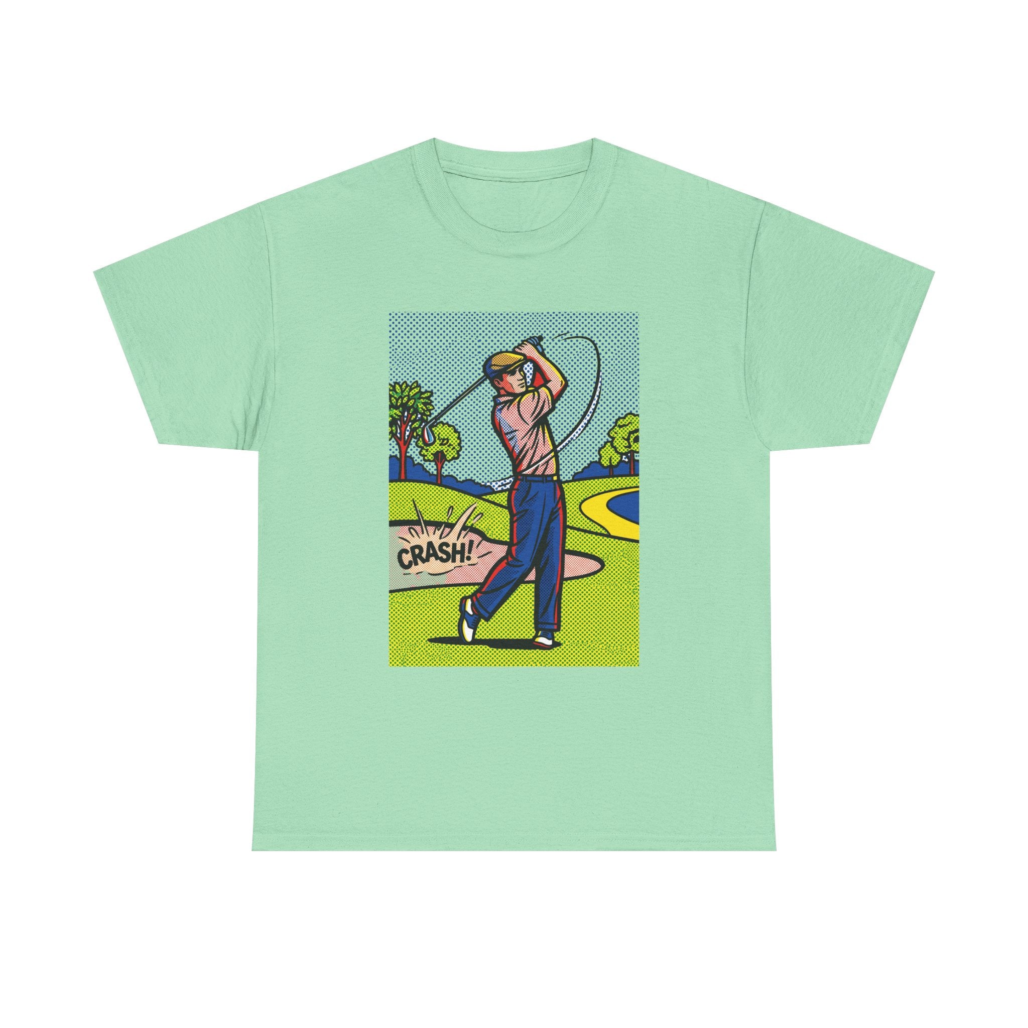Golf Swing Pop Art T-Shirt — Vintage Comic 'Crash!' Graphic Tee