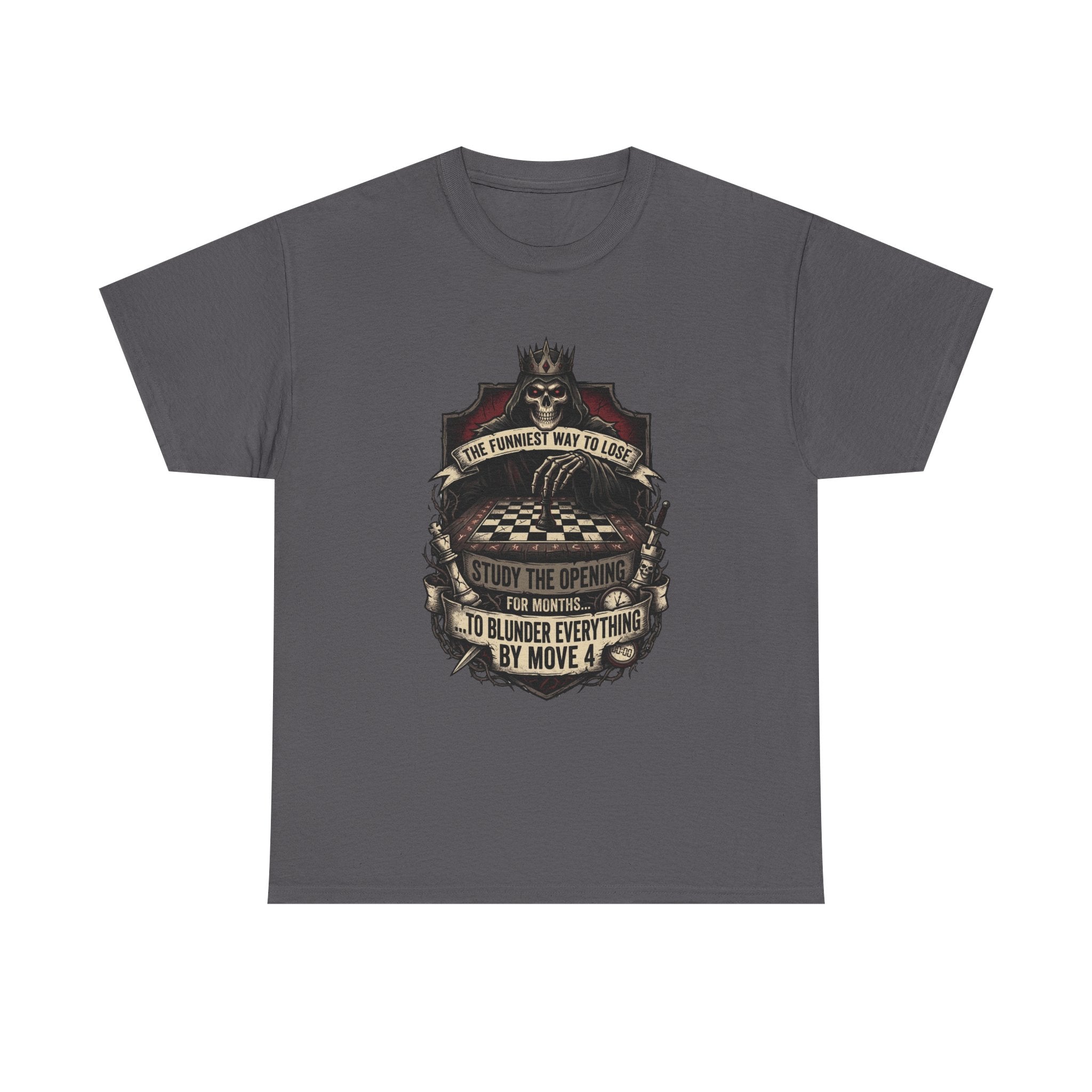 Chess Lover T-Shirt — "Study the Opening... Blunder Everything by Move 4" Vintage Chess Tee