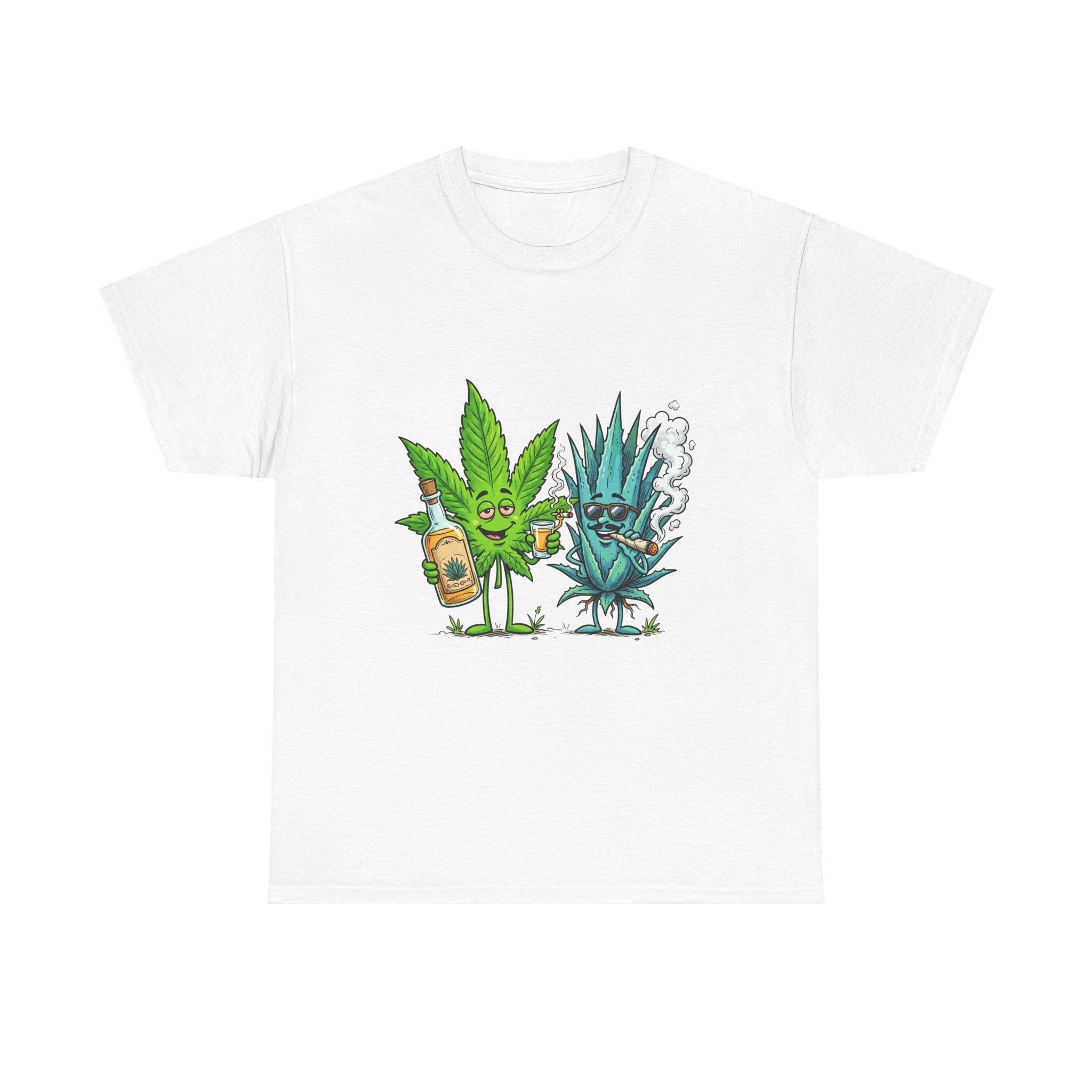 A Tequila & Cannabis Buds Friends T-Shirt — Funny Weed/Agave Leaf & Joint Graphic Tee