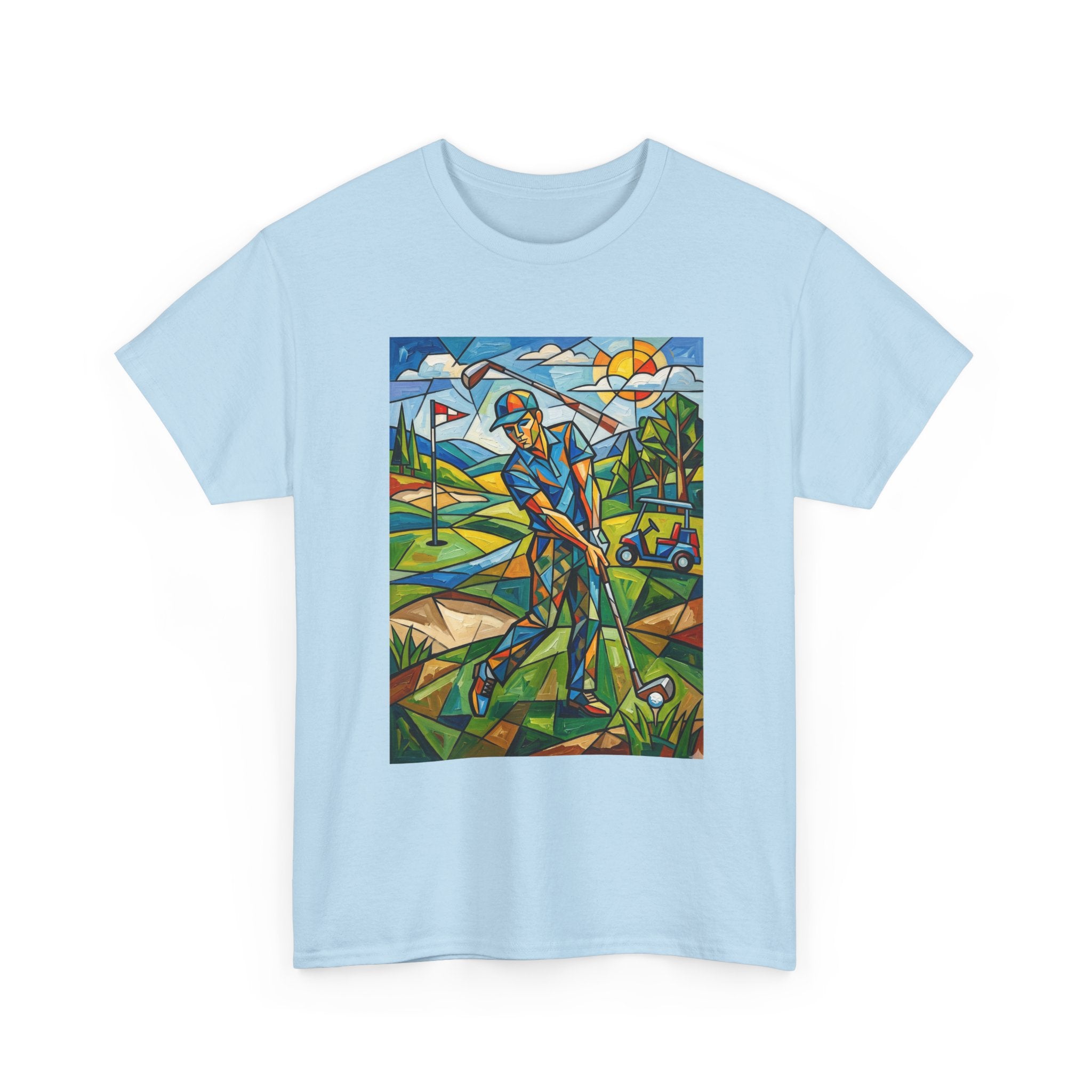 Golf Stained Glass Art Tee — Colorful Golfer Graphic T-Shirt
