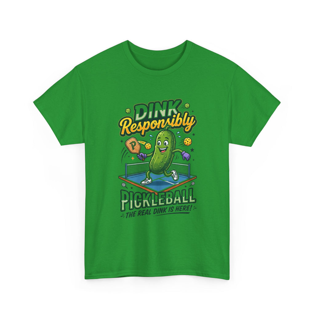 Pickleball T-Shirt — "Dink Responsibly" Funny Pickle Cartoon Tee