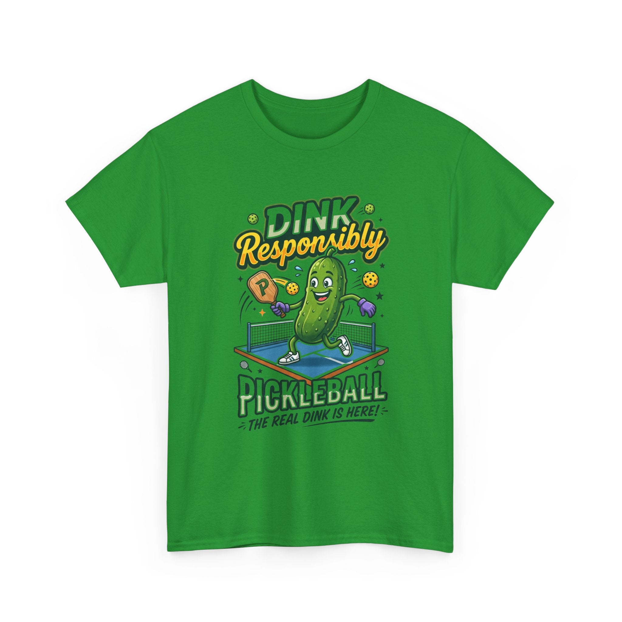 Pickleball T-Shirt — "Dink Responsibly" Funny Pickle Cartoon Tee