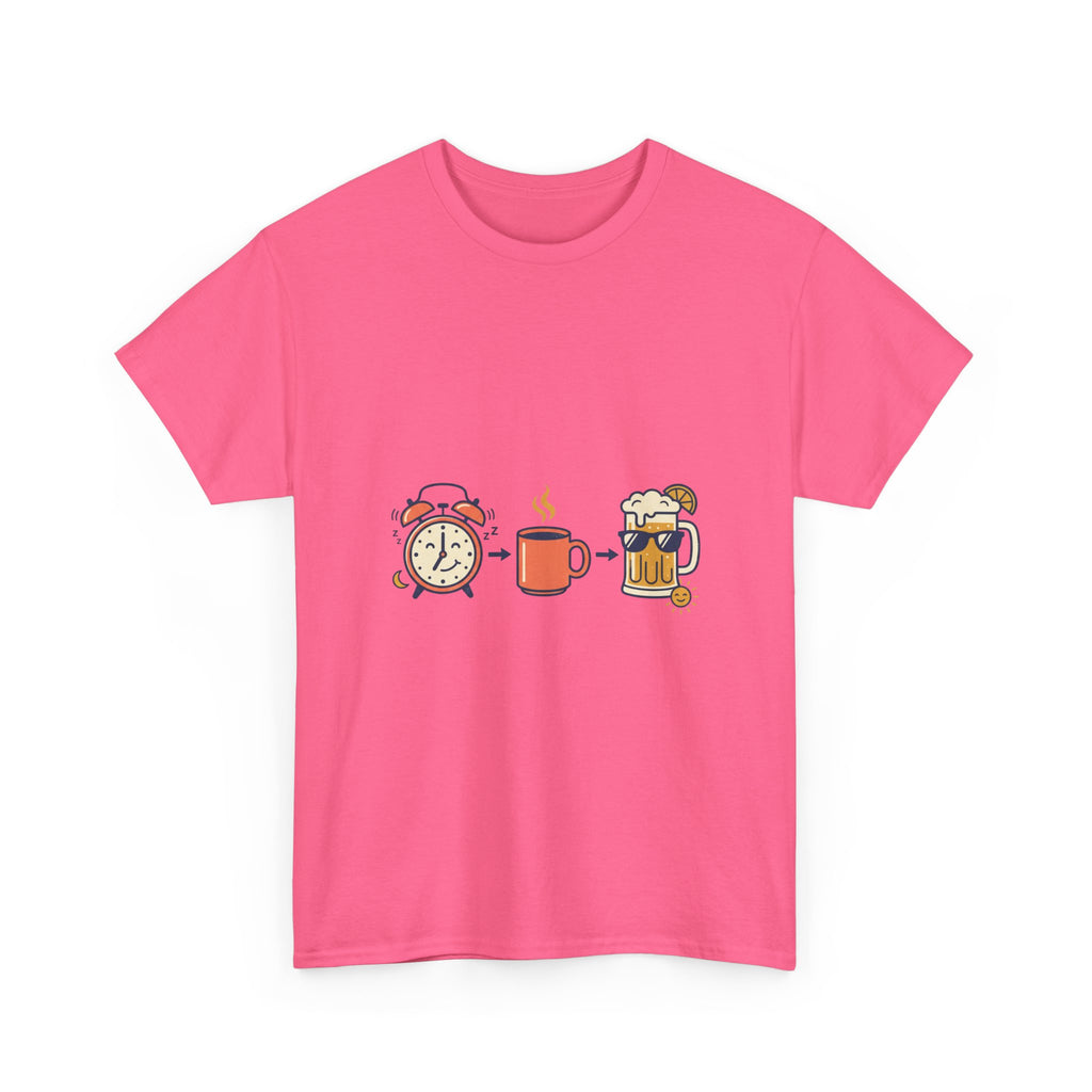 Day Drinking Tee — Alarm, Coffee & Beer Cute Icon Trio Graphic Shirt
